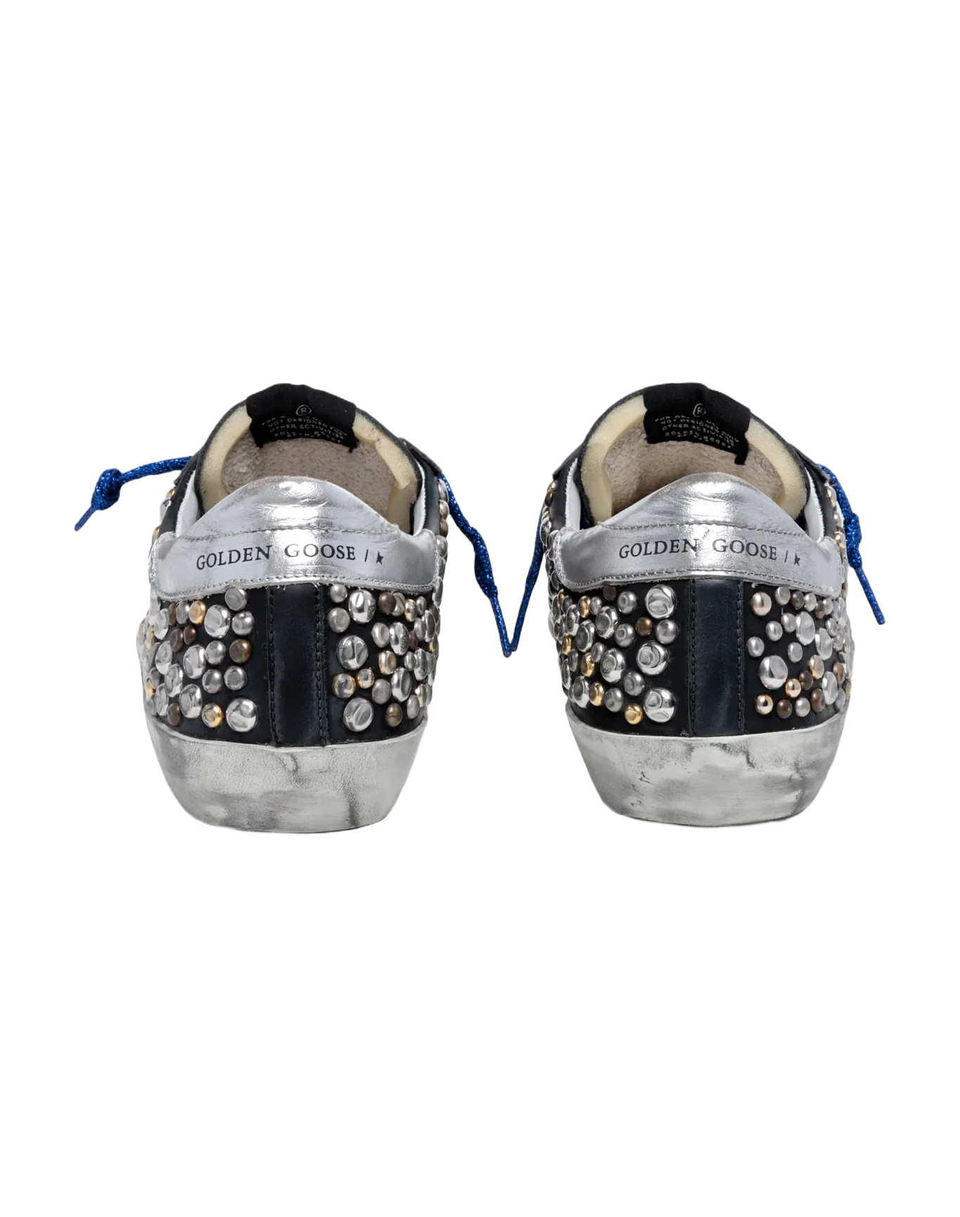 Women | Super-Star Sneakers Black Leather with Hammered Studs & Silver Laminated Leather Star | Black x Silver Gold Bronze x Silver - Image 5