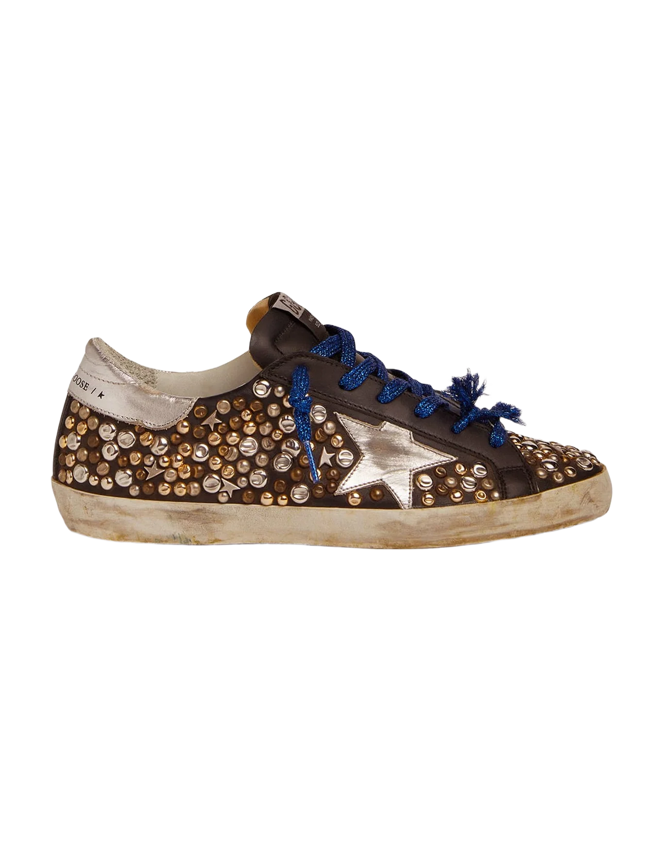 Women | Super-Star Sneakers Black Leather with Hammered Studs & Silver Laminated Leather Star | Black x Silver Gold Bronze x Silver - Image 6