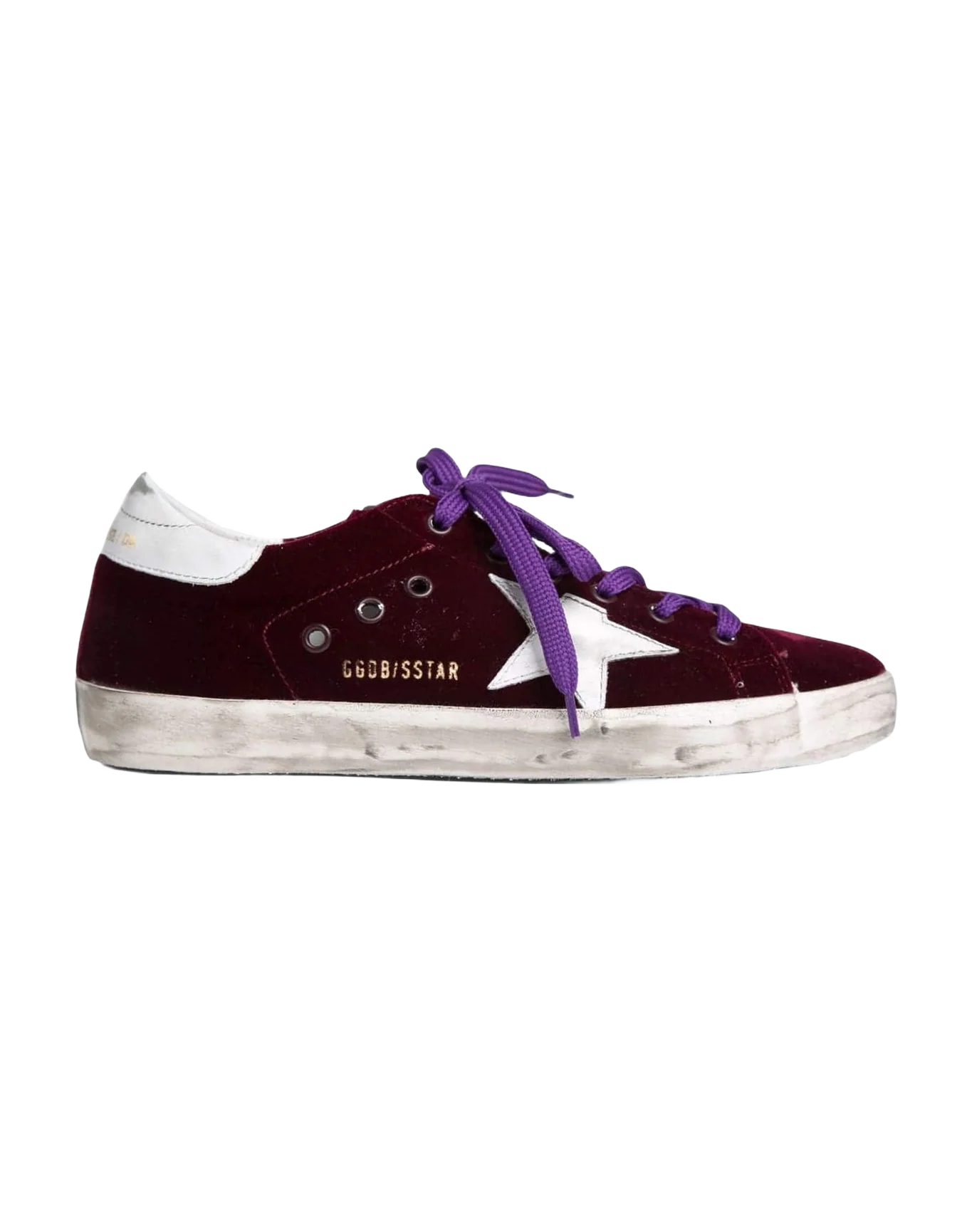 Women | Super-Star Sneakers Burgundy Velvet with White Leather Star & Heel Tab