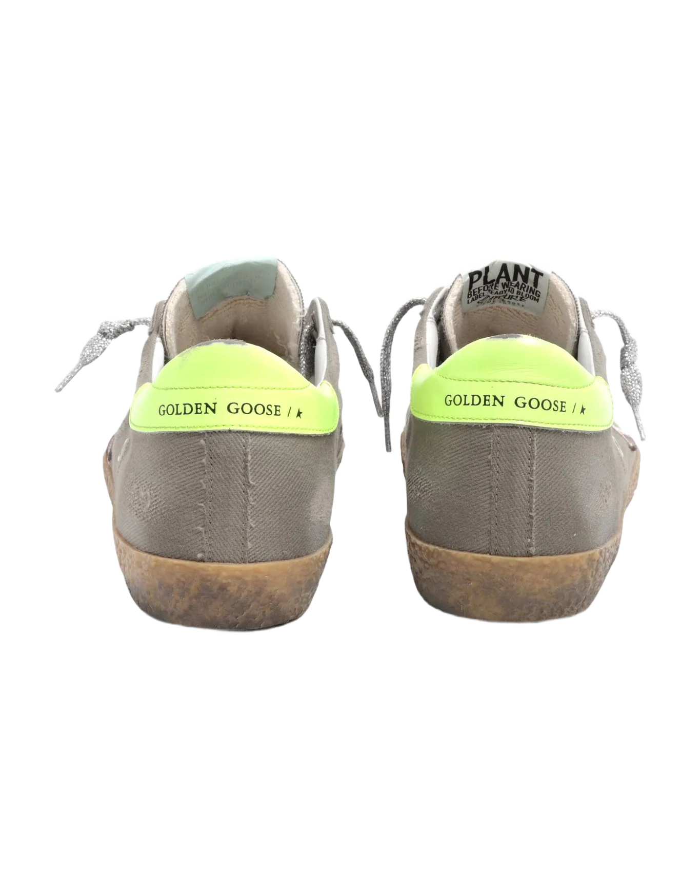Women | Super-Star Sneakers Dark Grey Nylon with Pink Leather Star & Fluorescent Yellow Leather Heel Tab | Olive Green x Dawn Rose x Fluo Yellow - Image 3
