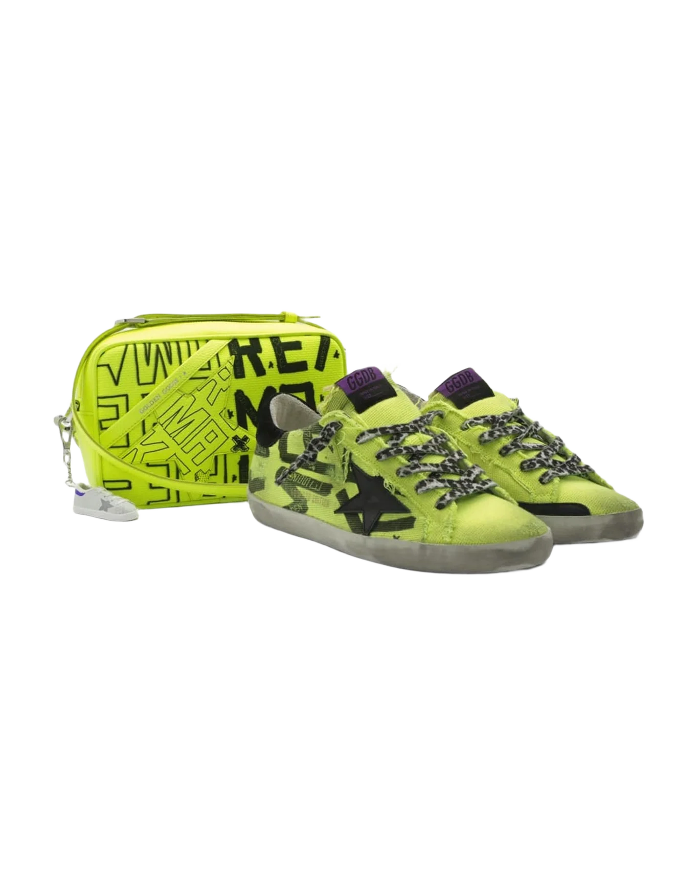 Women | Super-Star Sneakers Fluorescent Yellow Cotton with Contrasting Black Decorations | Yellow Fluo x Black