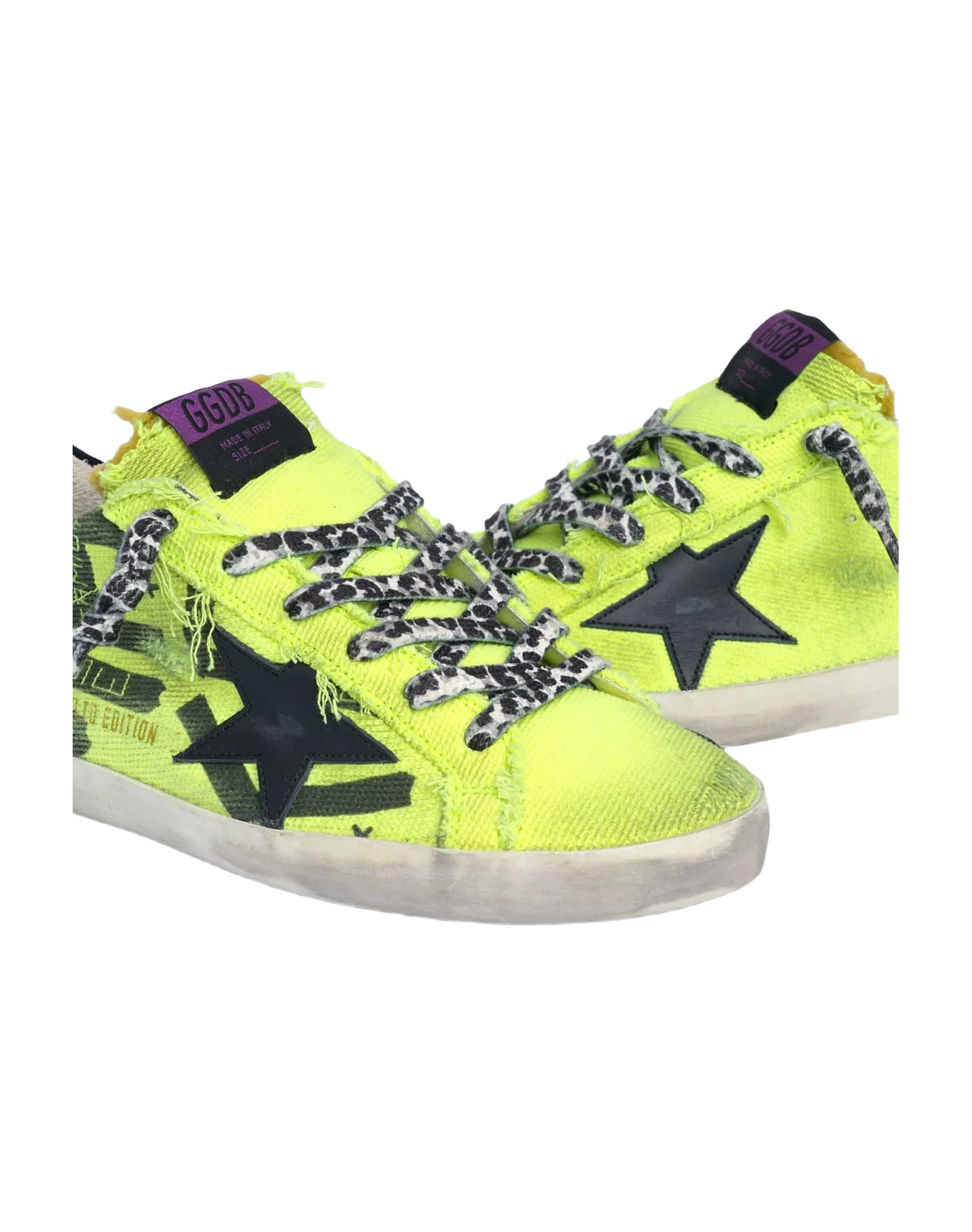 Women | Super-Star Sneakers Fluorescent Yellow Cotton with Contrasting Black Decorations | Yellow Fluo x Black - Image 6