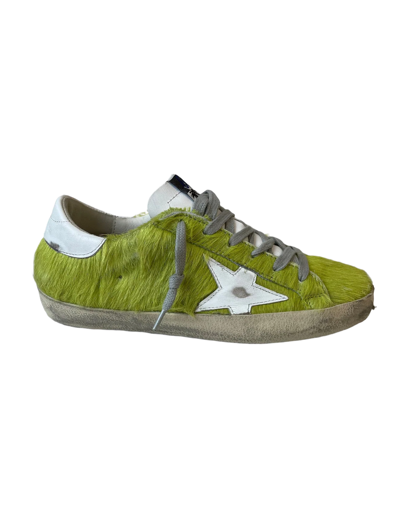 Women | Super-Star Sneakers Fluorescent Yellow Pony Skin with White Leather Star & Heel Tab - Image 2