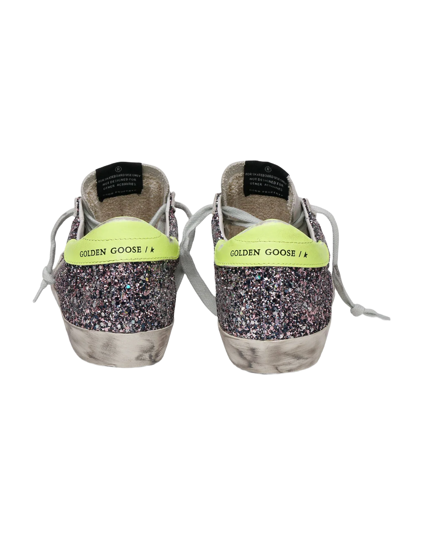 Women | Super-Star Sneakers Glitter with Grey Leather Star & Fluorescent Yellow Leather Heel Tab - Image 2