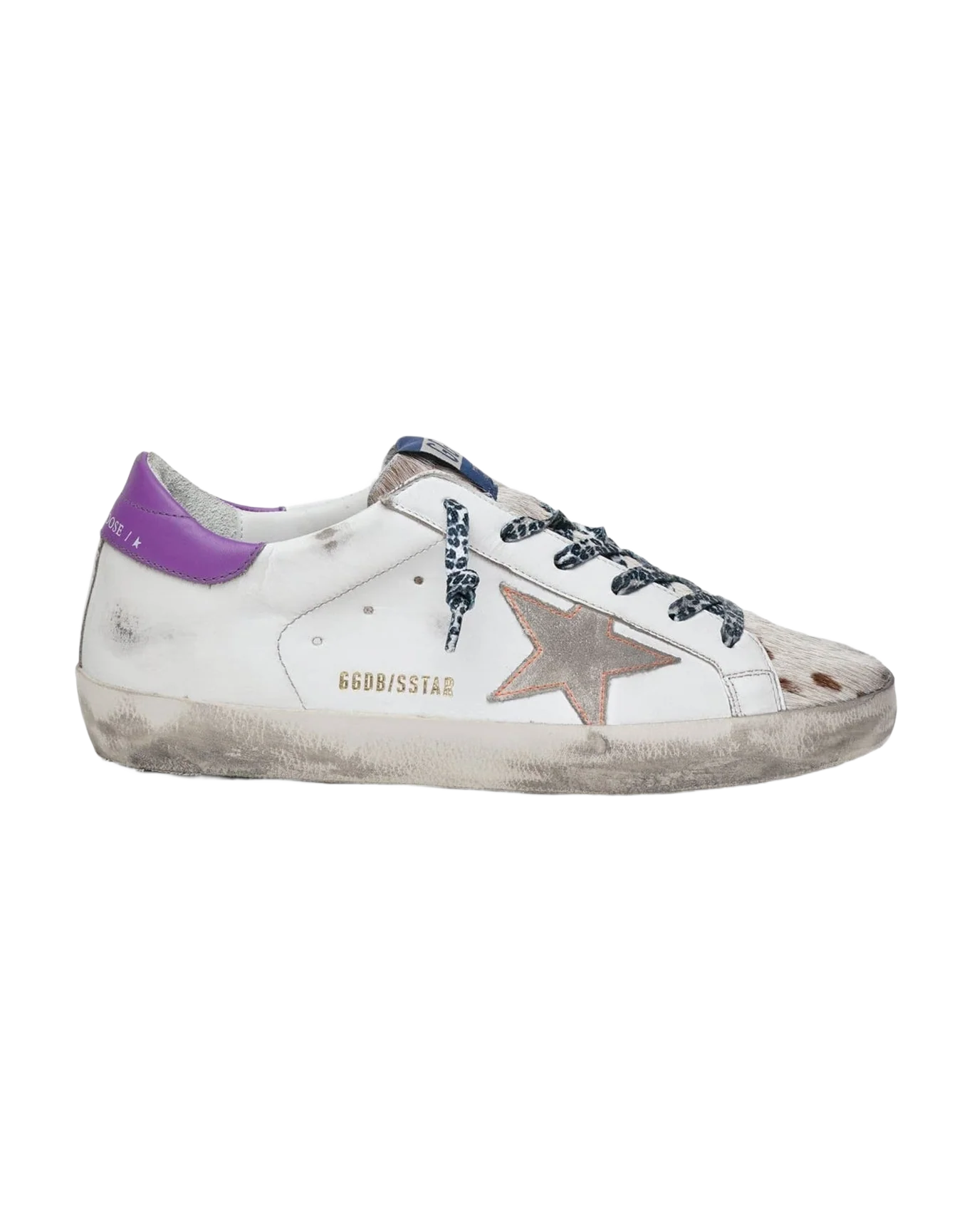 Women | Super-Star Sneakers Leather with Horsy Tongue & Lilac Heel | Natural Horsy x White x Ice x Purple