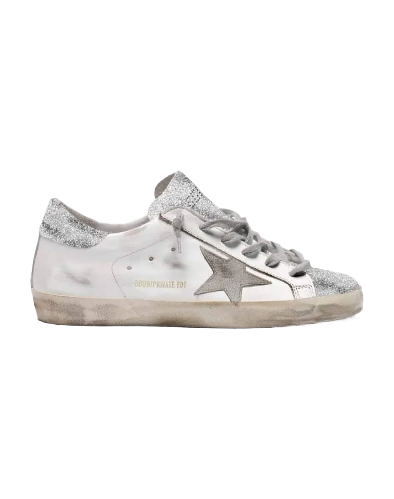 Women | Super-Star Sneakers Leather with Silver Glitter Toe & Heel Tab | White x Ice x Silver