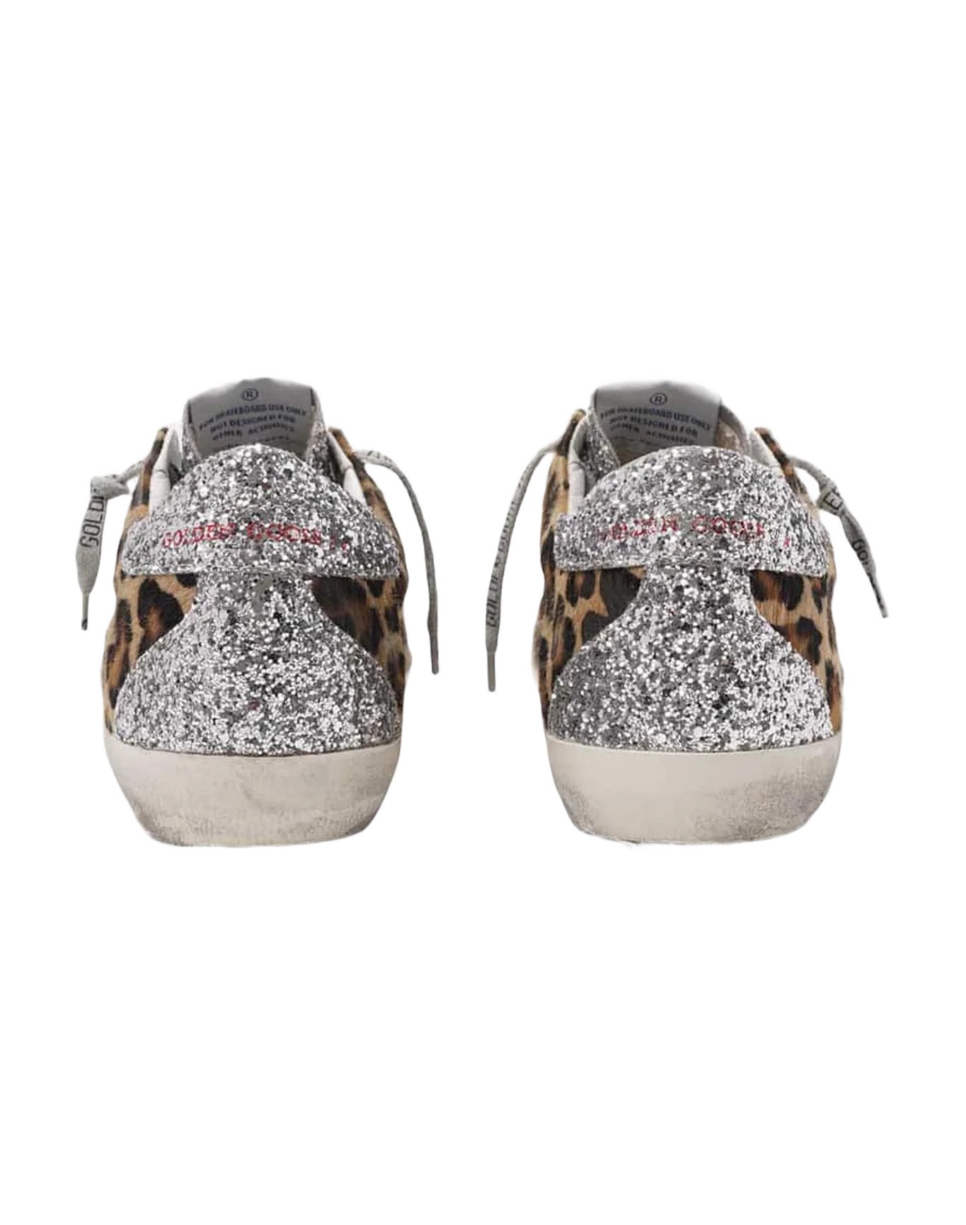 Women | Super-Star Sneakers Leopard Pony Skin with Silver Glitter Star & Heel Tab | Silver x Brown Black Leo - Image 3
