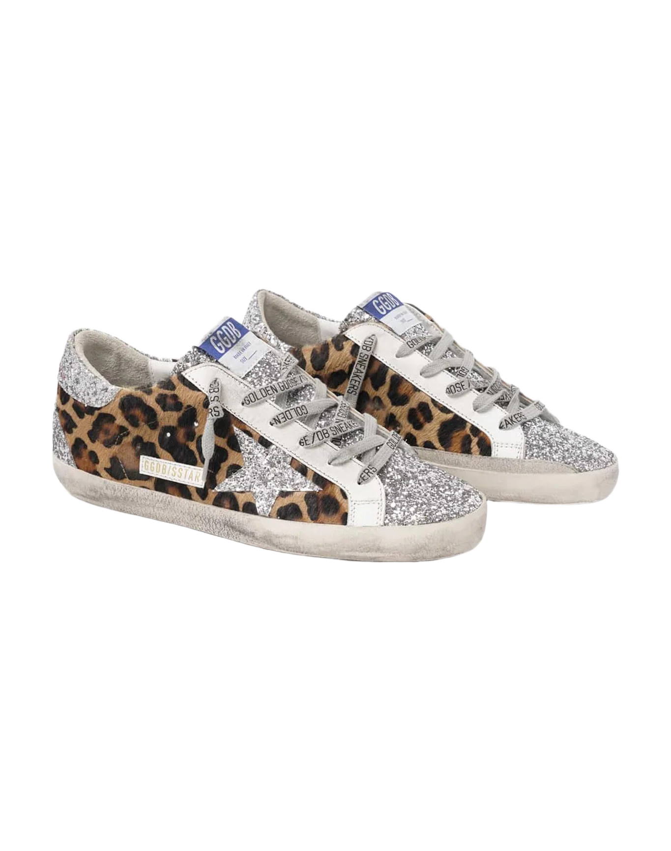 Women | Super-Star Sneakers Leopard Pony Skin with Silver Glitter Star & Heel Tab | Silver x Brown Black Leo - Image 6