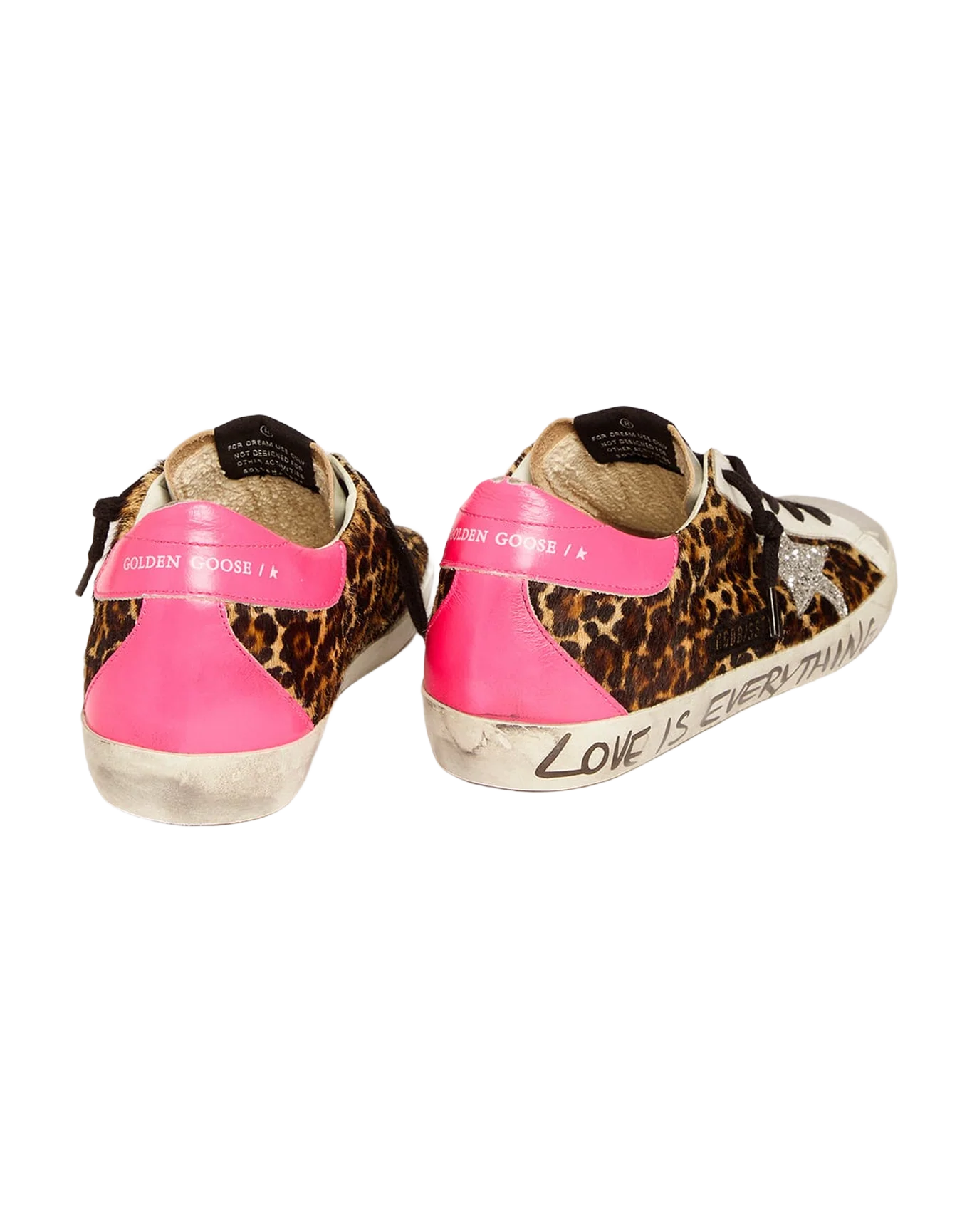 Women | Super-Star Sneakers Leopard-Print Pony Skin with Silver Glitter Star | Beige Brown Leo x Silver x Fuchsia Fluo - Image 2