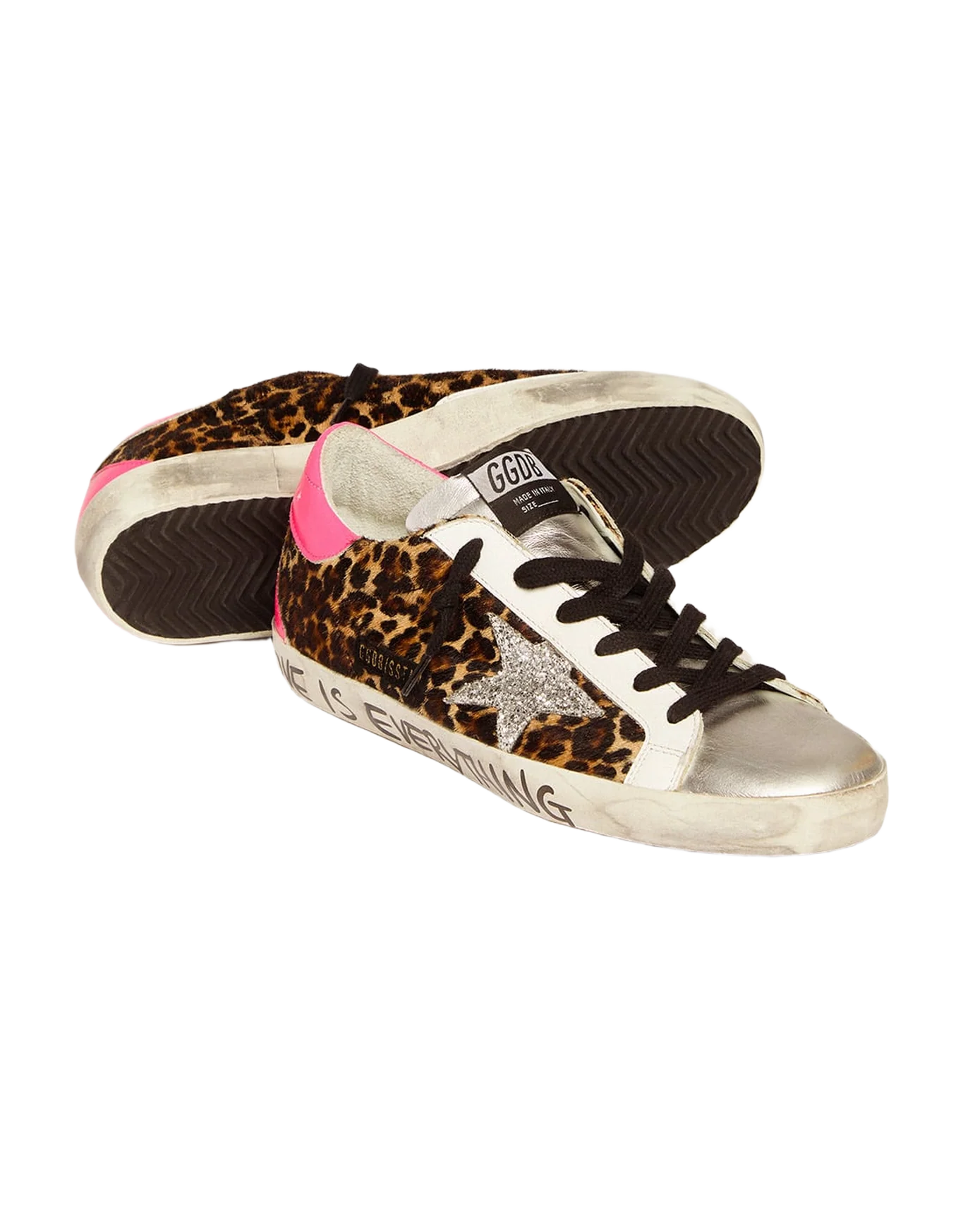 Women | Super-Star Sneakers Leopard-Print Pony Skin with Silver Glitter Star | Beige Brown Leo x Silver x Fuchsia Fluo - Image 5