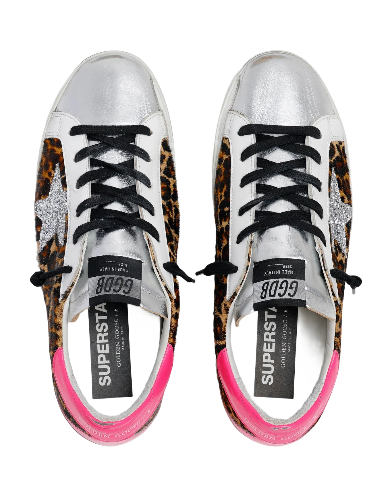 Women | Super-Star Sneakers Leopard-Print Pony Skin with Silver Glitter Star | Beige Brown Leo x Silver x Fuchsia Fluo - Image 6