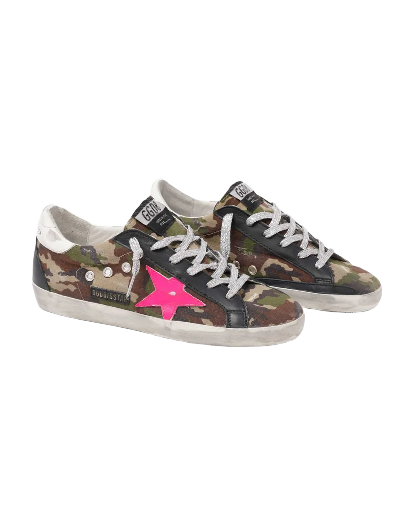 Women | Super-Star Sneakers Mimetic Print with Fucsia Leather Star & White & Black Leather Heel Tab | Green Camouflage x Fuxia Fluo x White x Black - Image 5