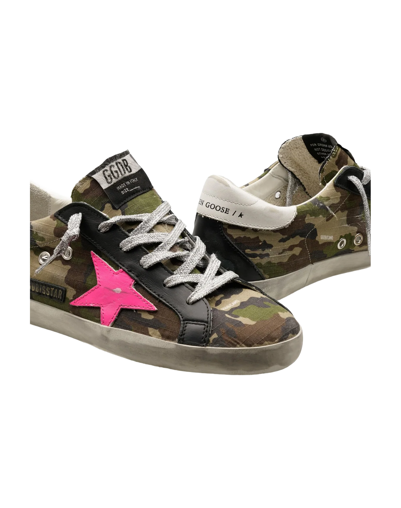 Women | Super-Star Sneakers Mimetic Print with Fucsia Leather Star & White & Black Leather Heel Tab | Green Camouflage x Fuxia Fluo x White x Black - Image 6