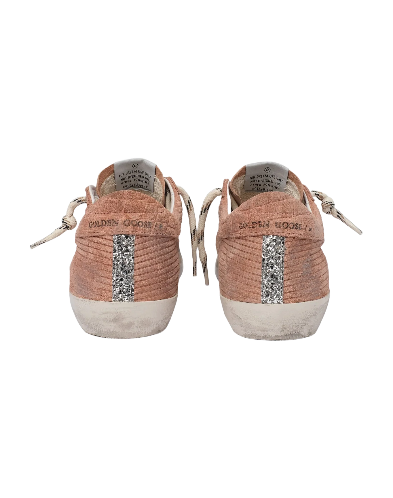Women | Super-Star Sneakers Peach-Pink Suede with Corduroy Print & Bouclé Star | Malva x Green Pink x Silver - Image 2