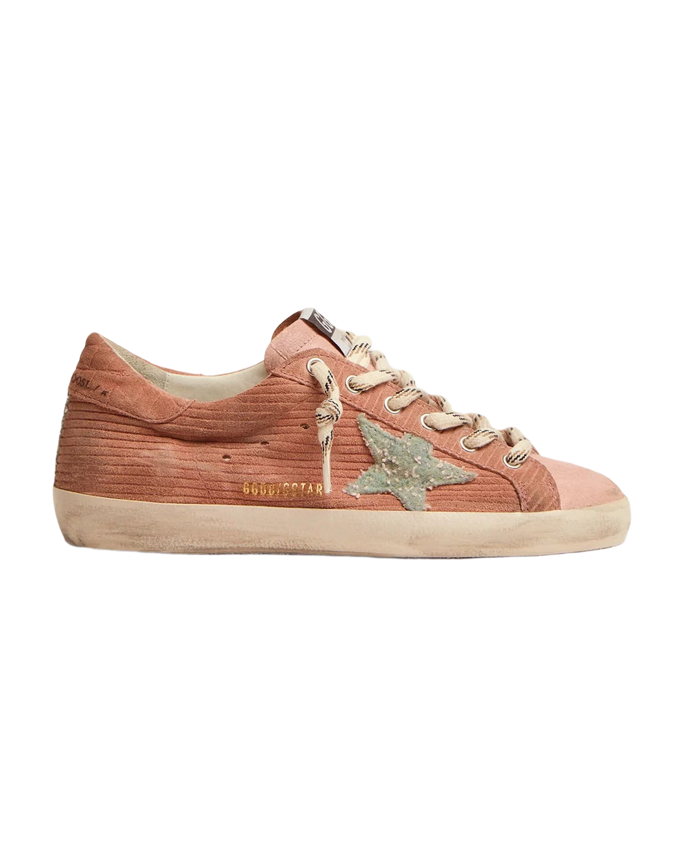Women | Super-Star Sneakers Peach-Pink Suede with Corduroy Print & Bouclé Star | Malva x Green Pink x Silver - Image 5