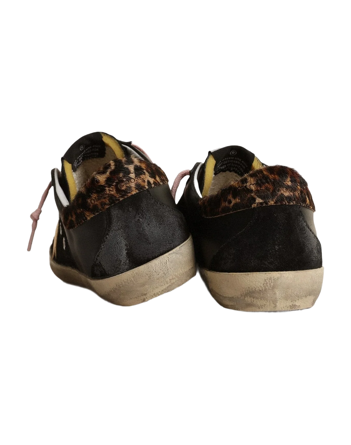 Women | Super-Star Sneakers Perforated Leather with Golden 3D Star | Black x Gold x Beige Brown Leo