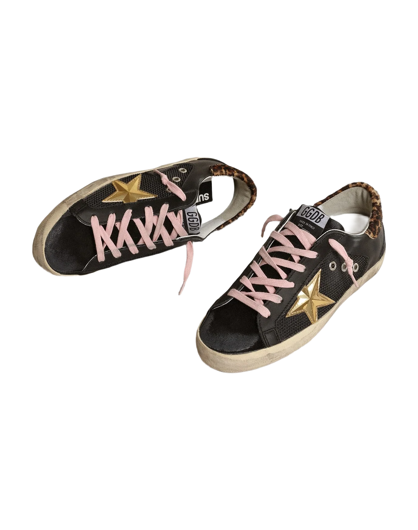 Women | Super-Star Sneakers Perforated Leather with Golden 3D Star | Black x Gold x Beige Brown Leo - Image 6