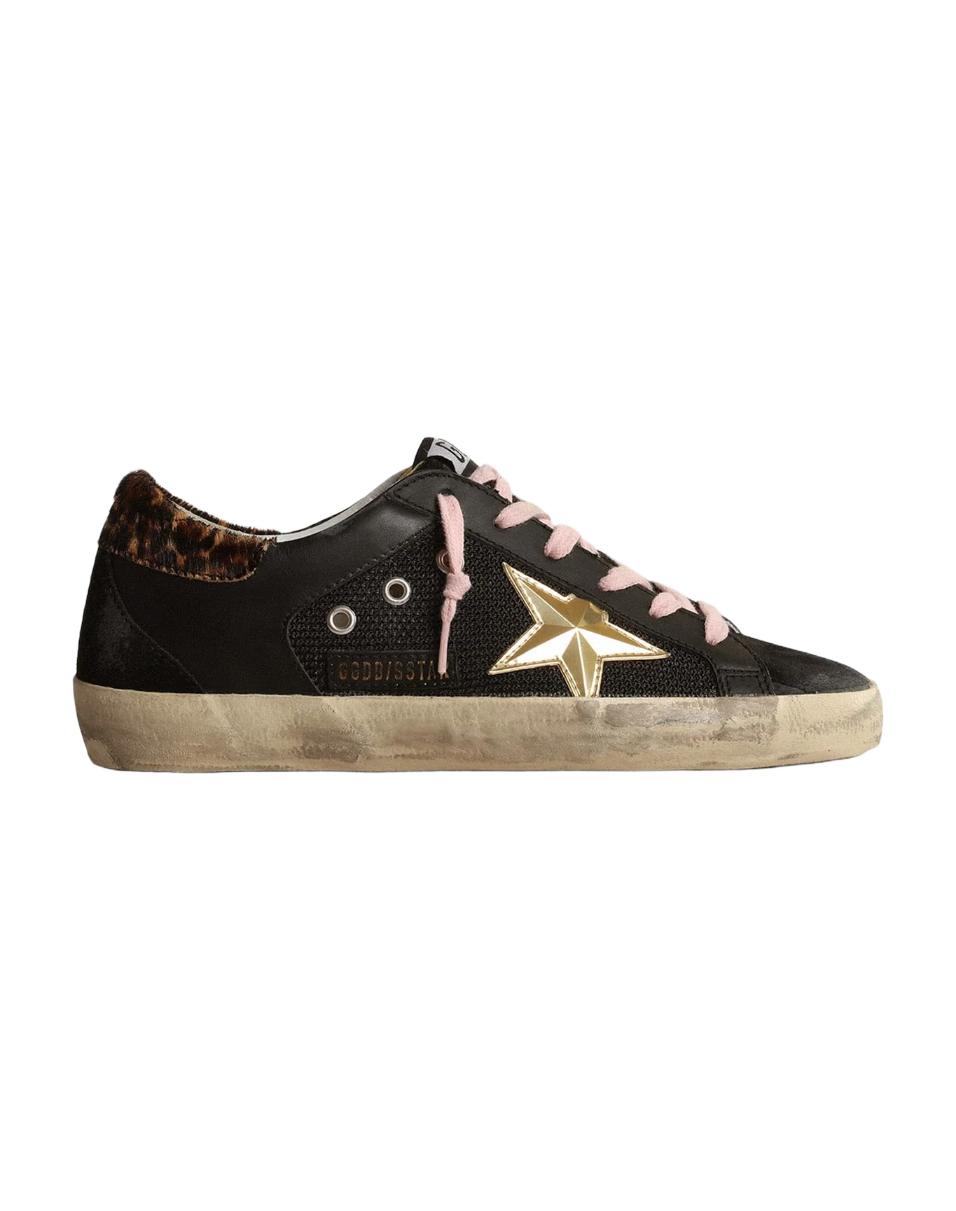 Women | Super-Star Sneakers Perforated Leather with Golden 3D Star | Black x Gold x Beige Brown Leo - Image 8