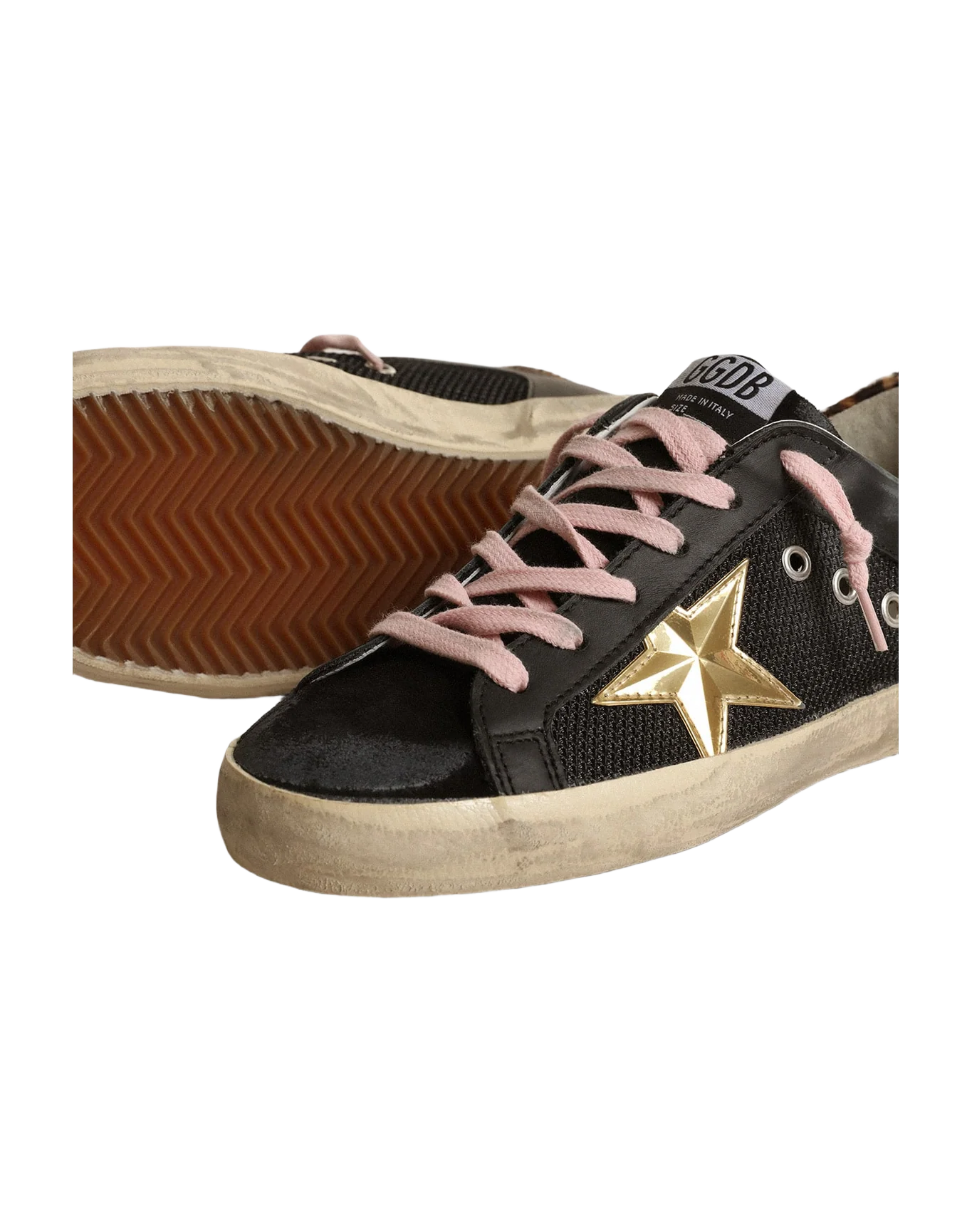 Women | Super-Star Sneakers Perforated Leather with Golden 3D Star | Black x Gold x Beige Brown Leo - Image 9