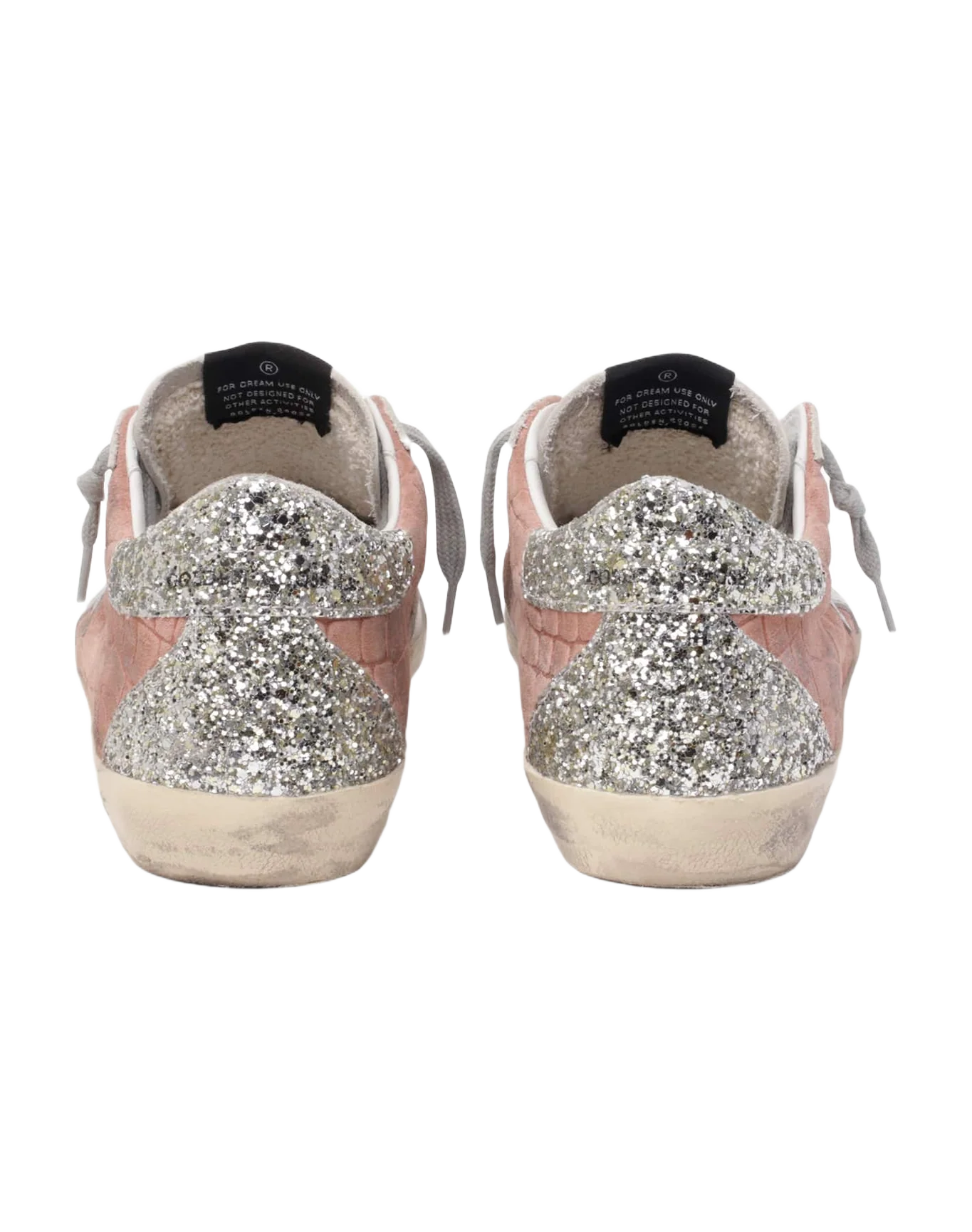 Women | Super-Star Sneakers Pink Hammered Suede with White Leather Star & Silver Glitter Heel Tab | Mauve x White x Silver x Light Green - Image 3