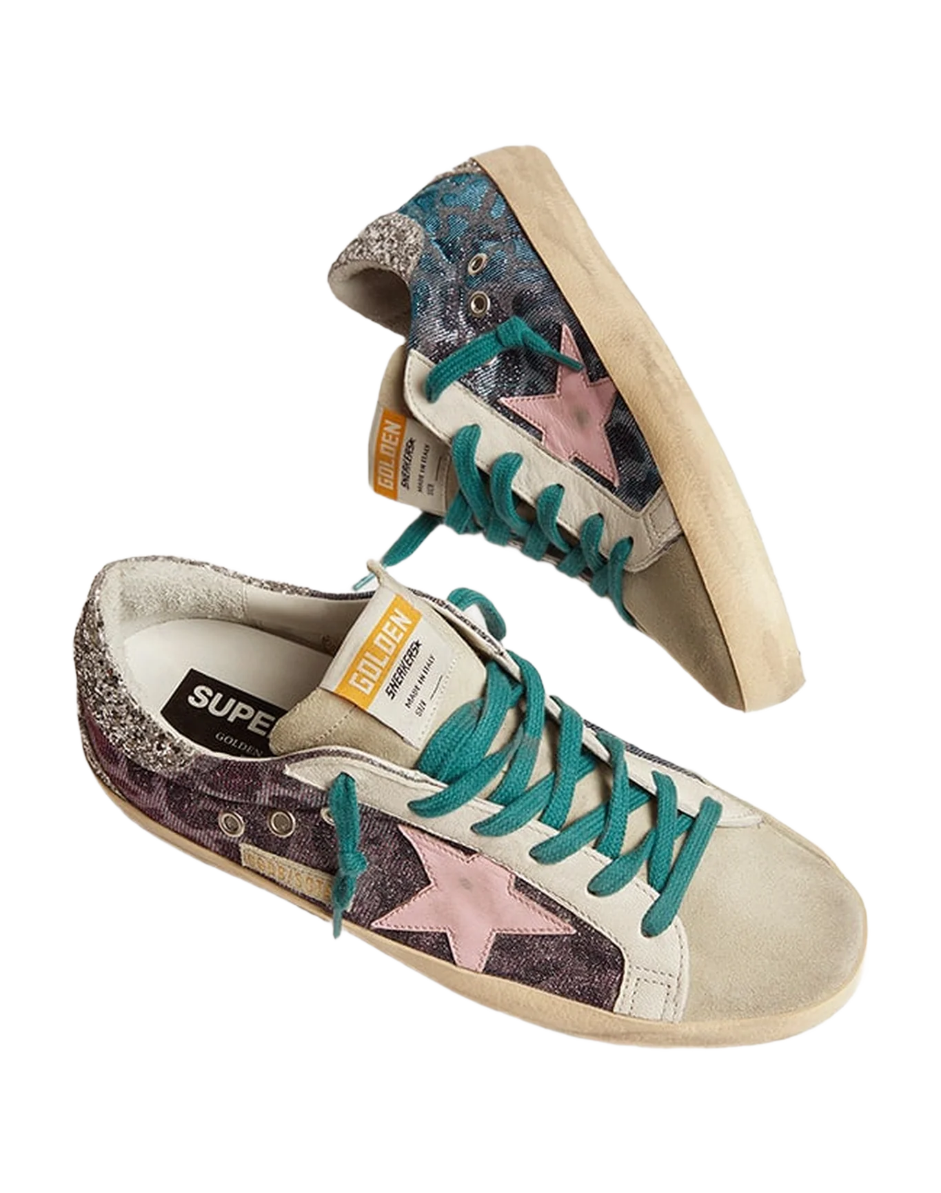 Women | Super-Star Sneakers Pink Leopard Print with Pink Leather Star & Silver Glitter Heel Tab | Purple Black Leo x Ice x Orchid Pink x Silver - Image 2