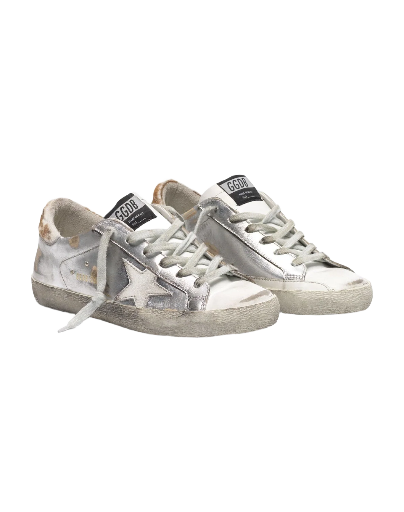 Women | Super-Star Sneakers Silver Leather with White Star & Pony Skin Heel Tab