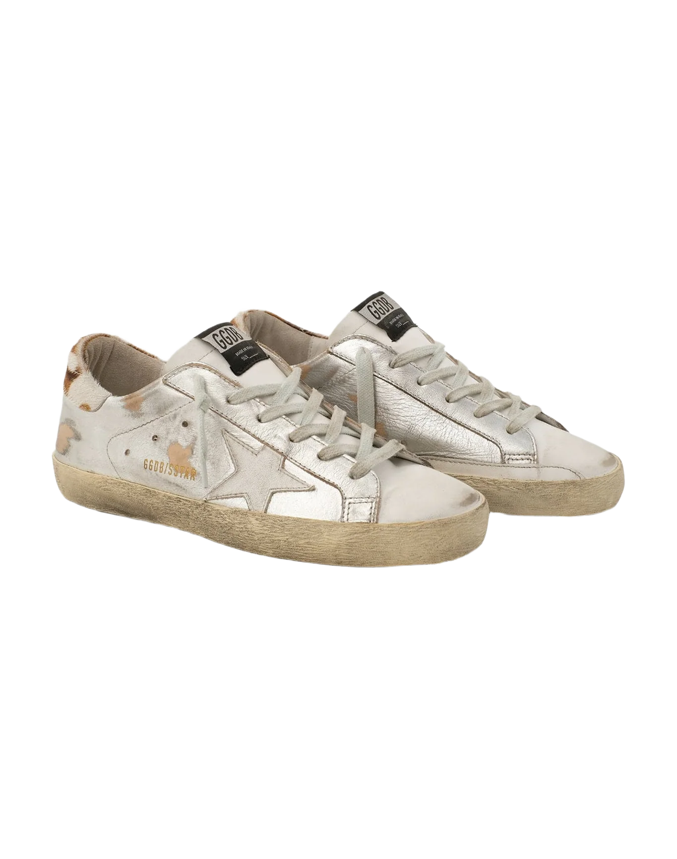 Women | Super-Star Sneakers Silver Leather with White Star & Pony Skin Heel Tab - Image 3