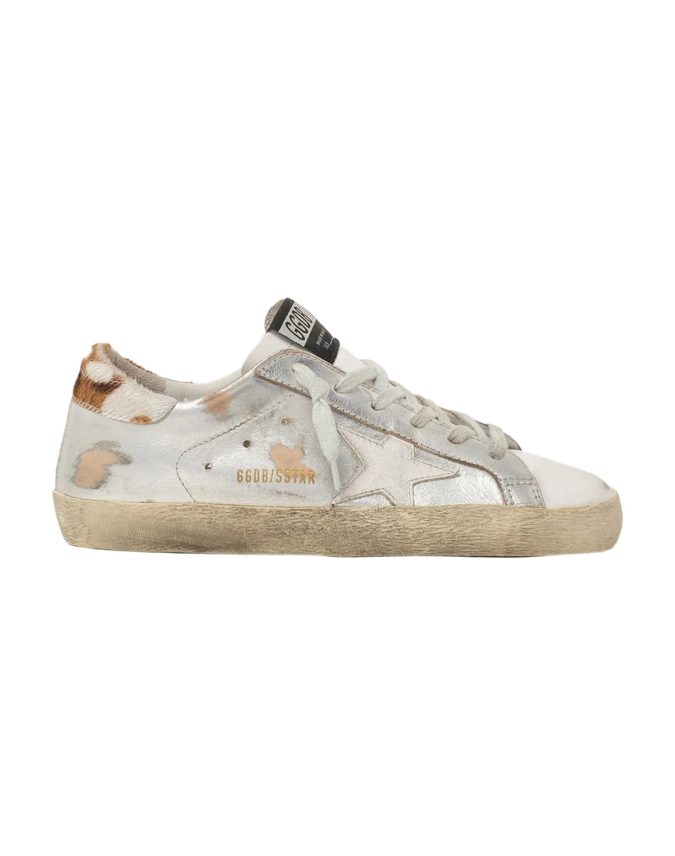 Women | Super-Star Sneakers Silver Leather with White Star & Pony Skin Heel Tab - Image 4