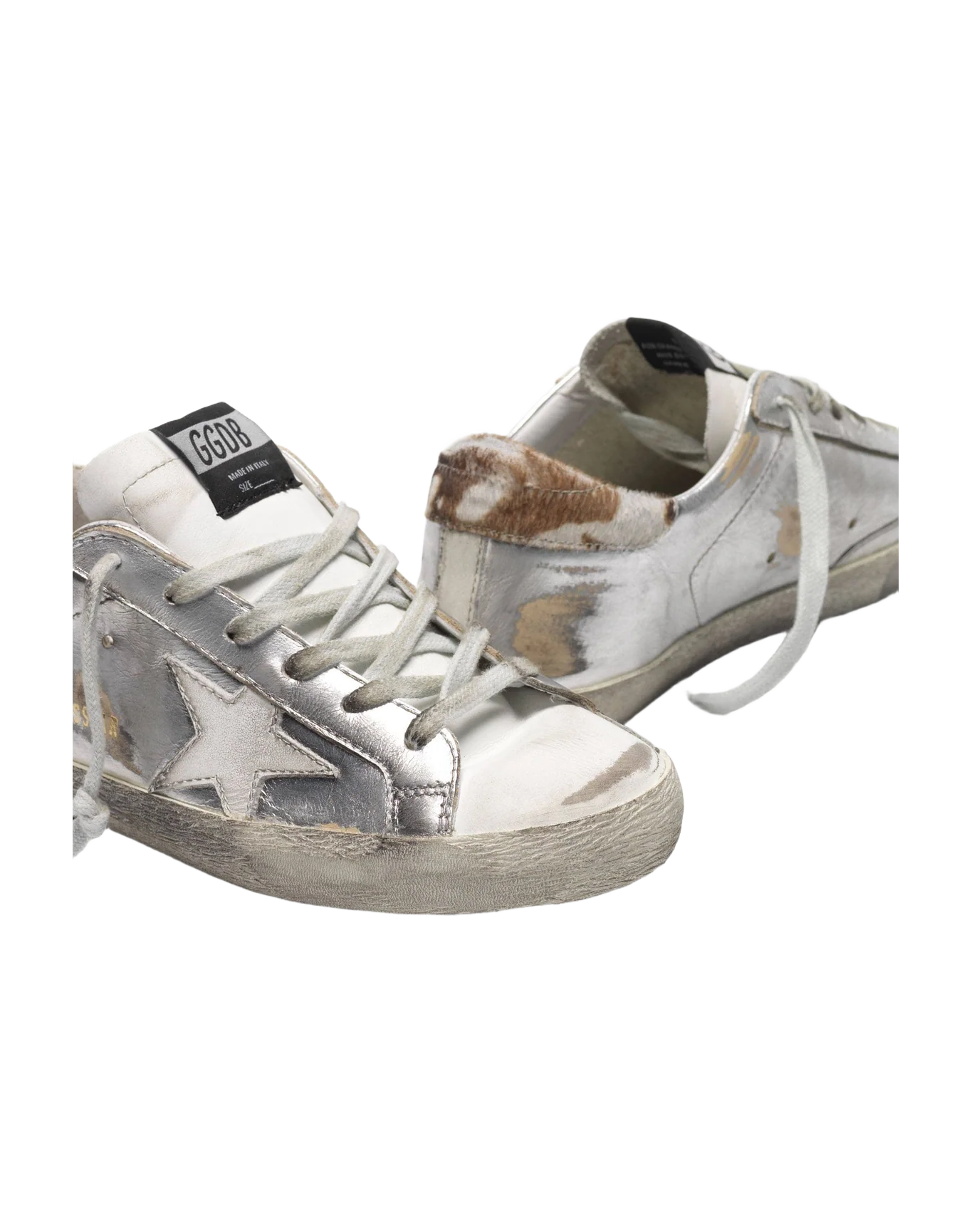 Women | Super-Star Sneakers Silver Leather with White Star & Pony Skin Heel Tab - Image 5