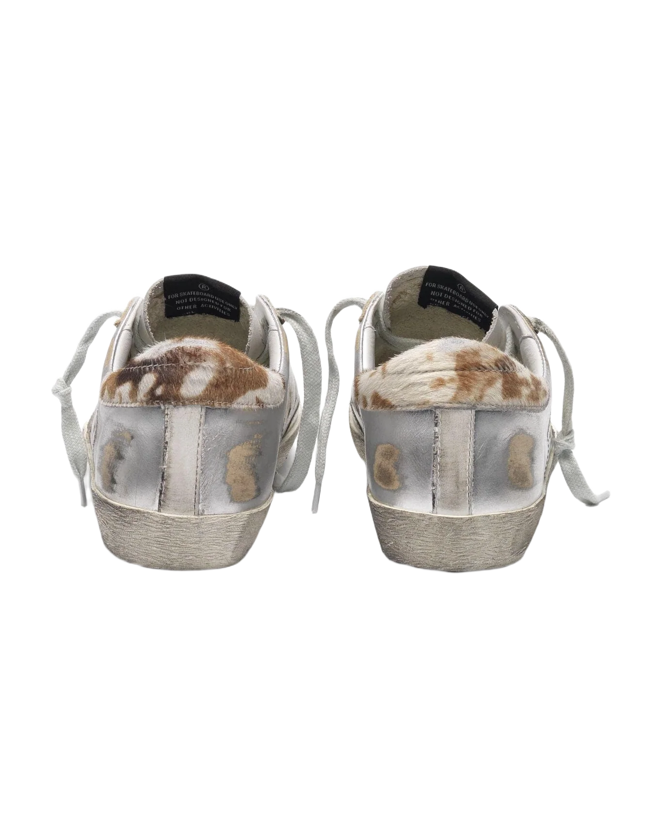 Women | Super-Star Sneakers Silver Leather with White Star & Pony Skin Heel Tab - Image 6