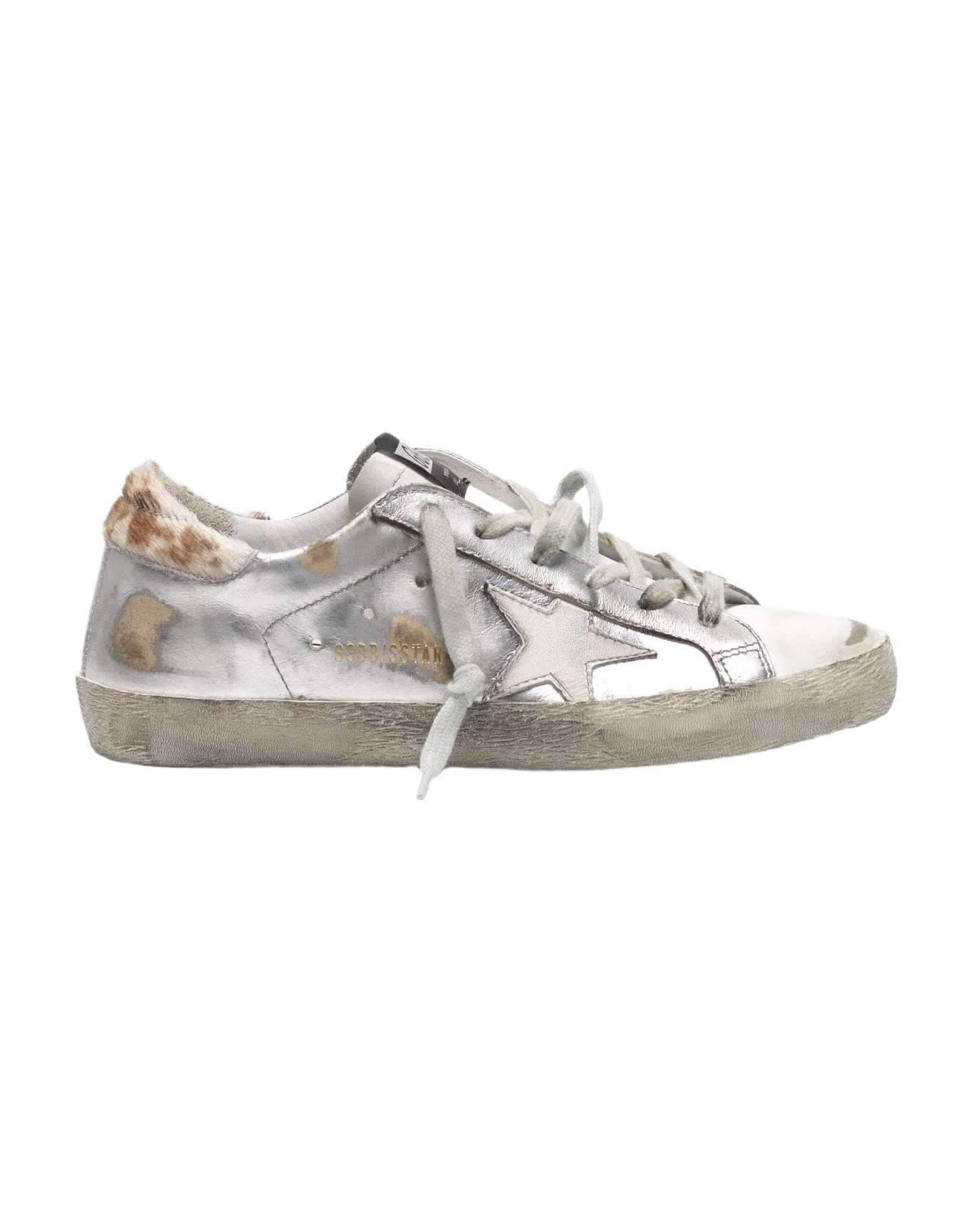 Women | Super-Star Sneakers Silver Leather with White Star & Pony Skin Heel Tab - Image 8