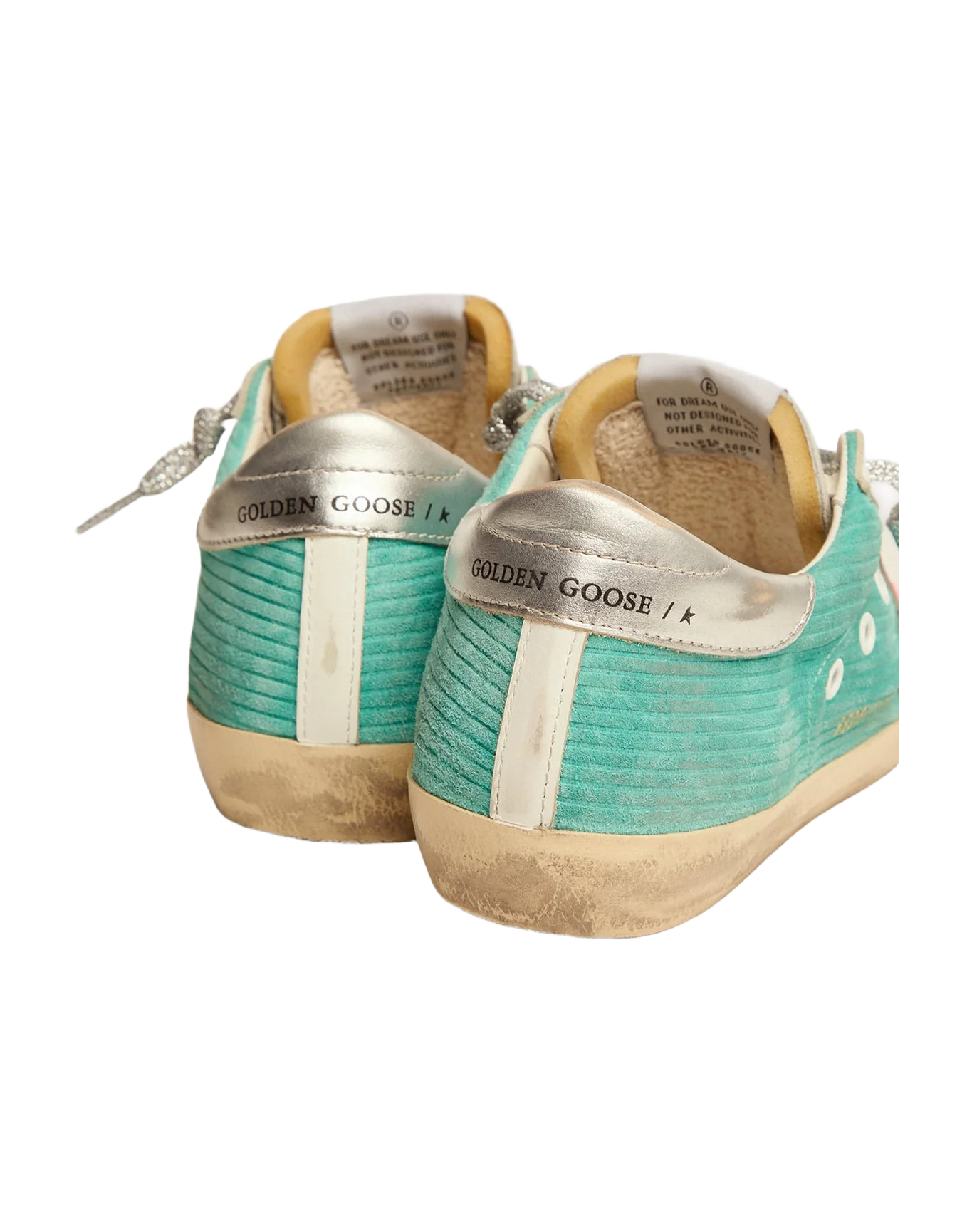 Women | Super-Star Sneakers Turquoise Suede with Corduroy Print & Fluorescent Pink Leather Star | Maldive x Fluo Pink x Optic White x Silver - Image 6