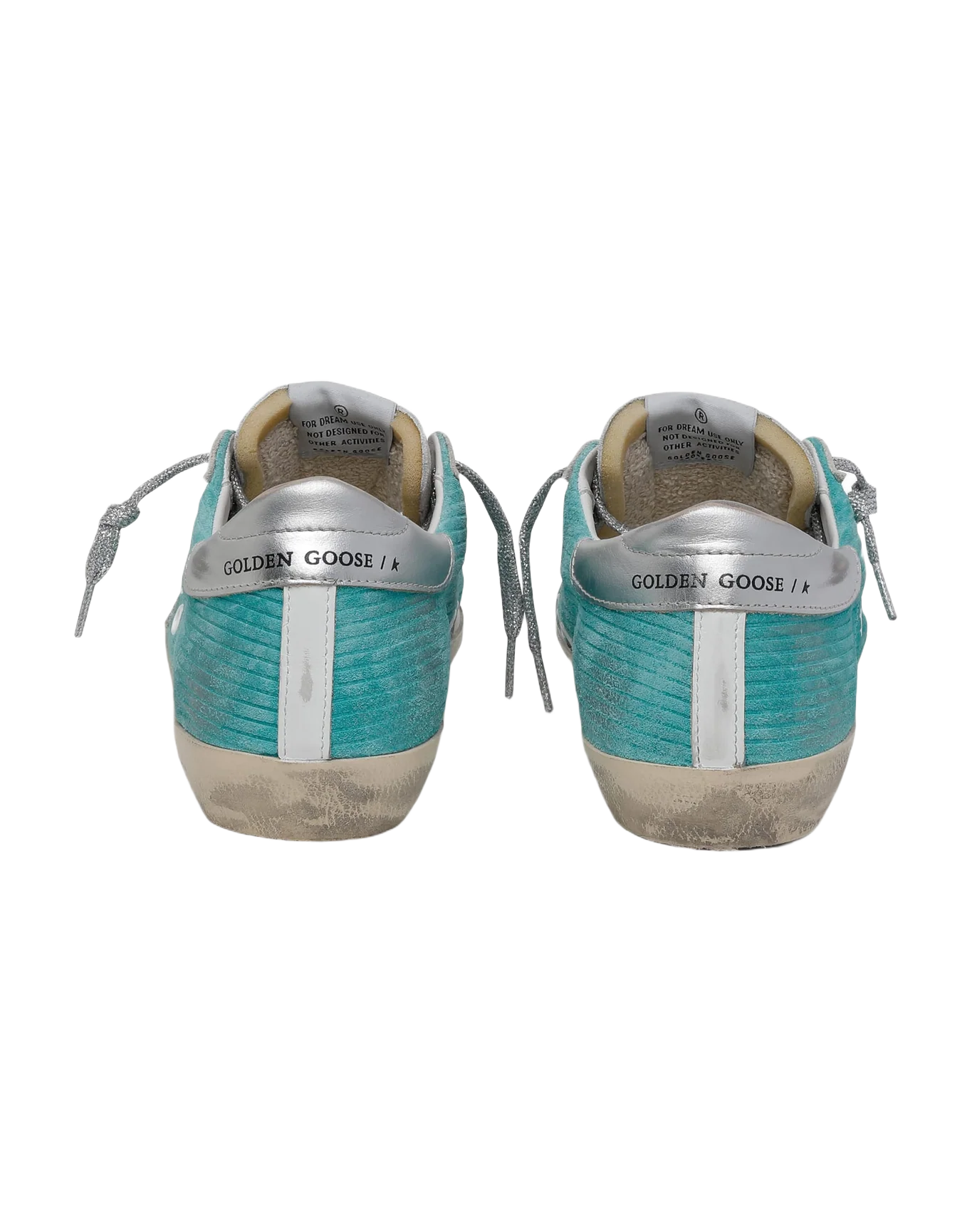Women | Super-Star Sneakers Turquoise Suede with Corduroy Print & Fluorescent Pink Leather Star | Maldive x Fluo Pink x Optic White x Silver - Image 9