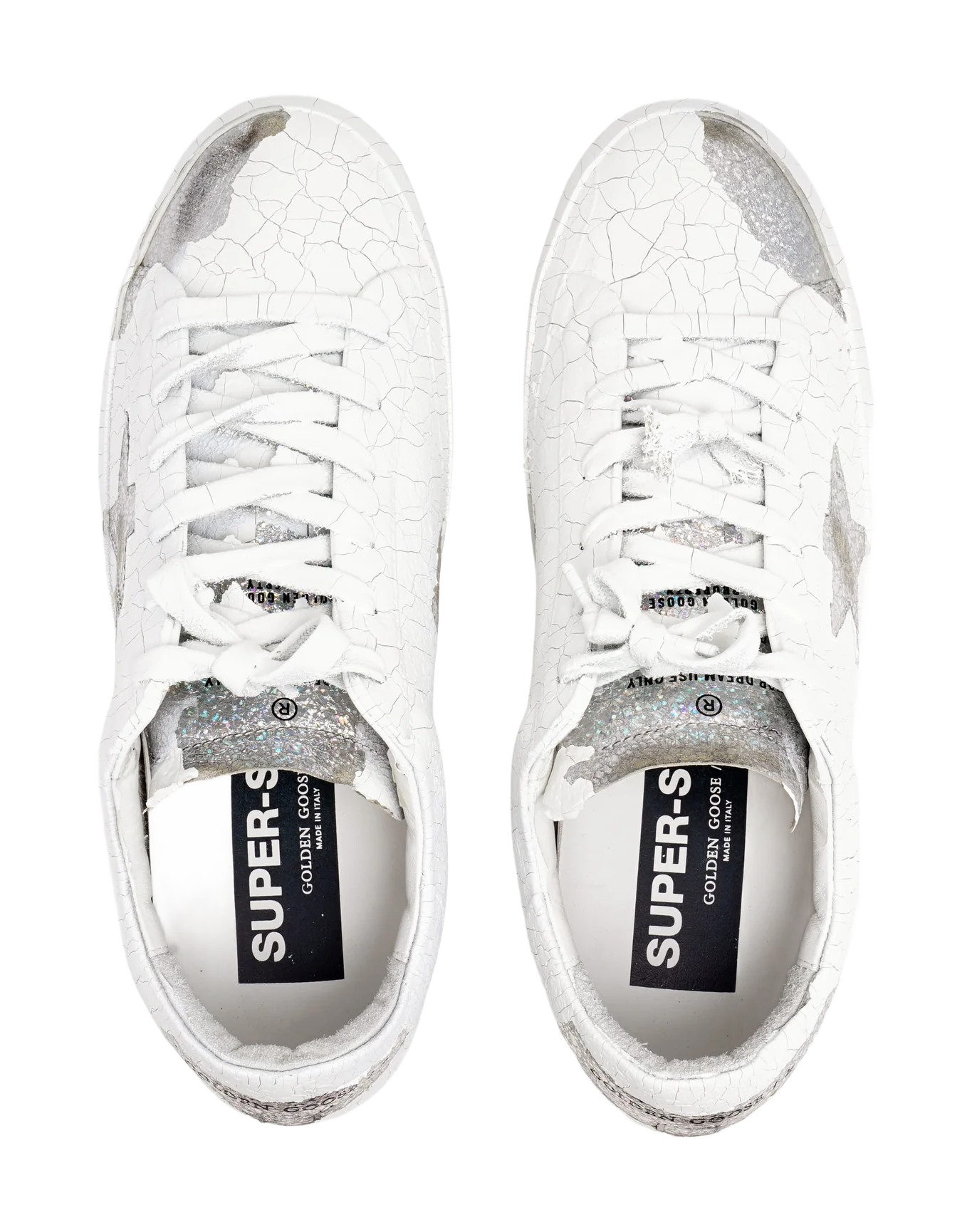 Women | Super-Star Sneakers White Decorated Leather with Silver Glitter Star | Silver x White - Image 5