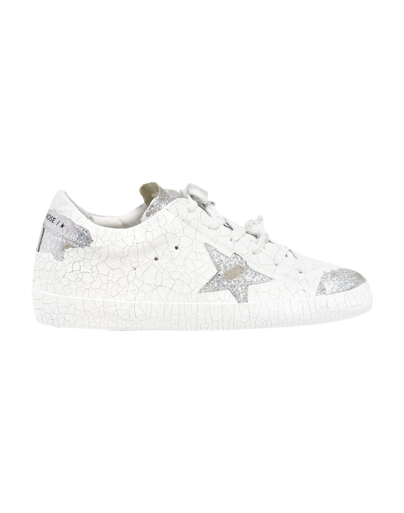Women | Super-Star Sneakers White Decorated Leather with Silver Glitter Star | Silver x White - Image 7