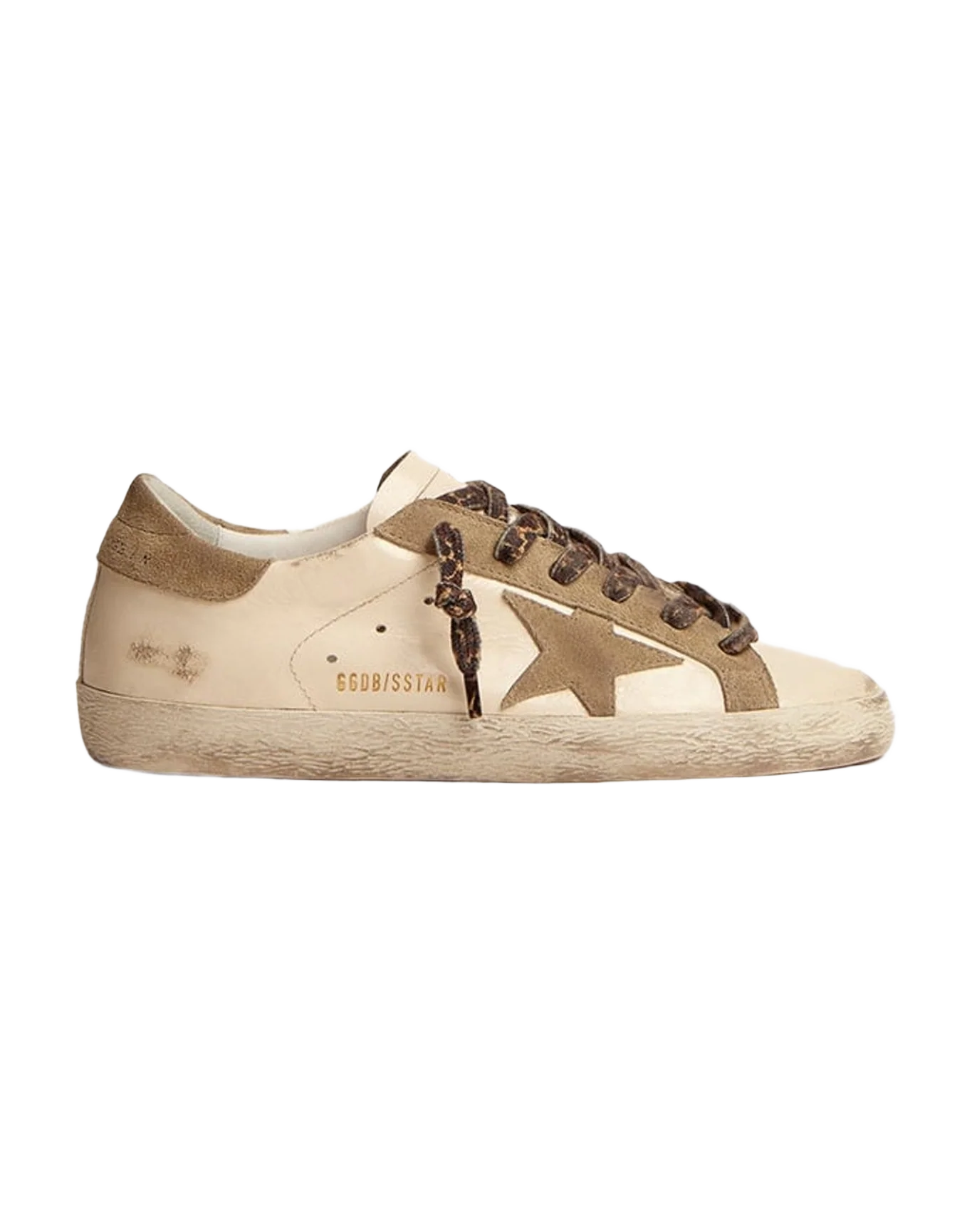 Women | Super-Star Sneakers White Leather with Beige Suede Star & Heel Tab | Creamy White x Taupe