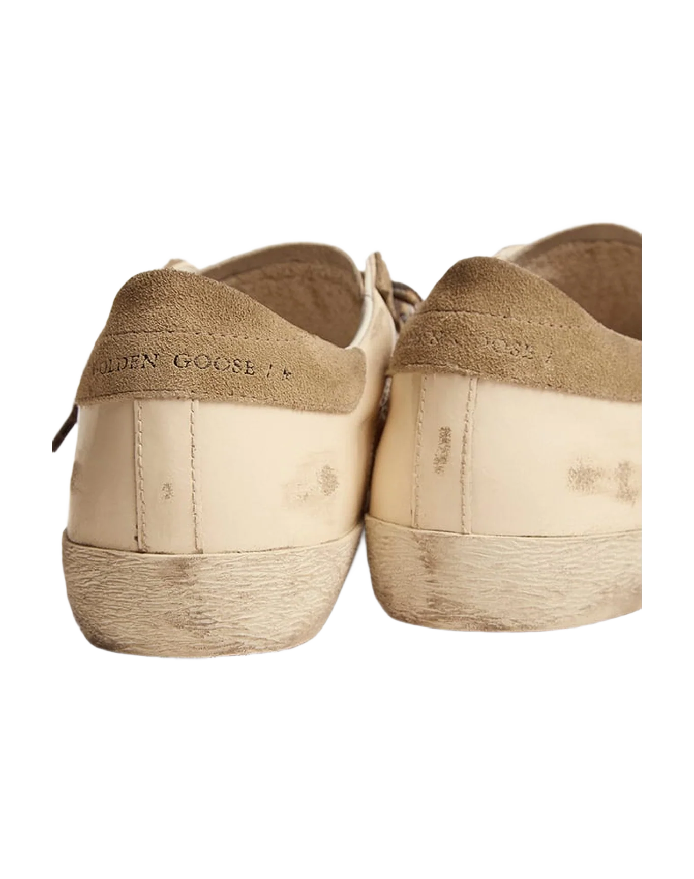 Women | Super-Star Sneakers White Leather with Beige Suede Star & Heel Tab | Creamy White x Taupe - Image 3