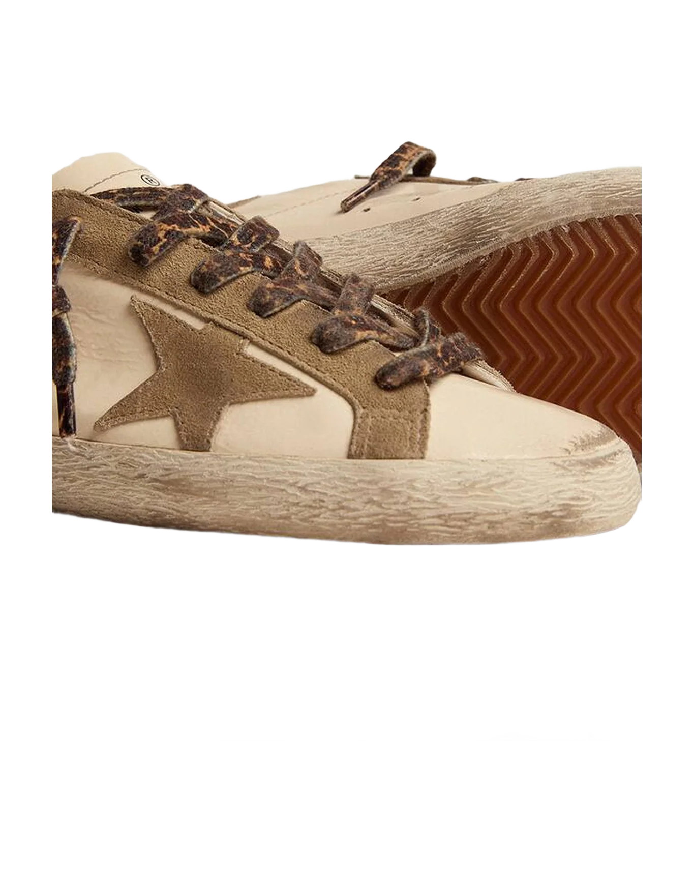Women | Super-Star Sneakers White Leather with Beige Suede Star & Heel Tab | Creamy White x Taupe - Image 4