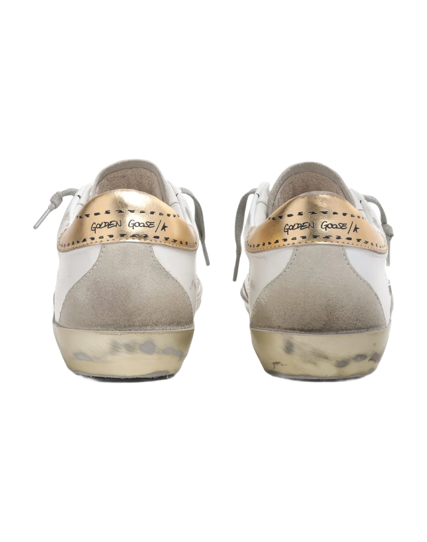 Women | Super-Star Sneakers White Leather with Black Sketched Star & Gold Leather Heel Tab | White x Black x Gold x Ice - Image 3
