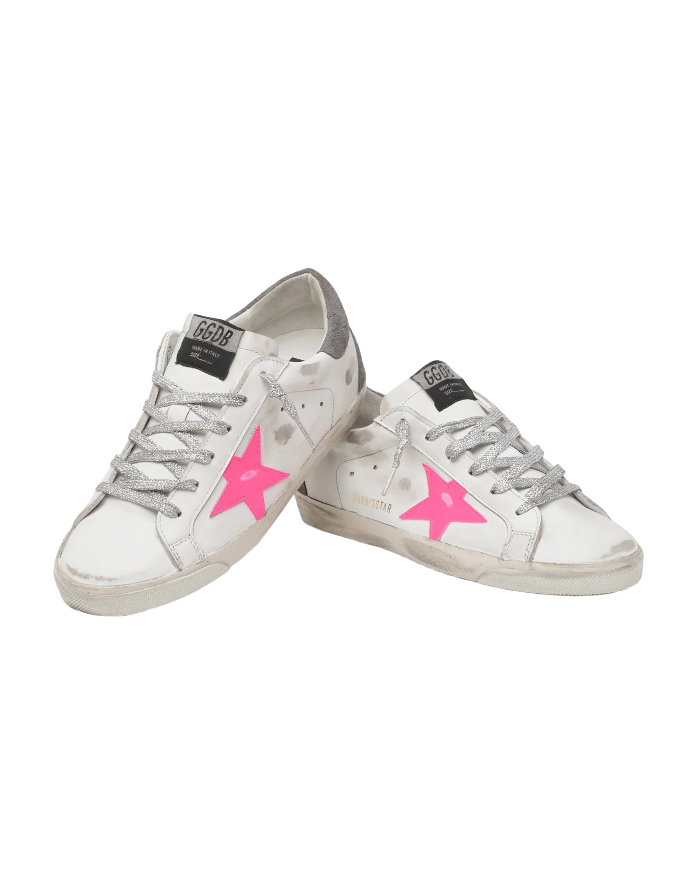 Women | Super-Star Sneakers White Leather with Fuchsia Star & Phyton Gray Suede Heel Tab | White x Pink Fluo x Grey - Image 3
