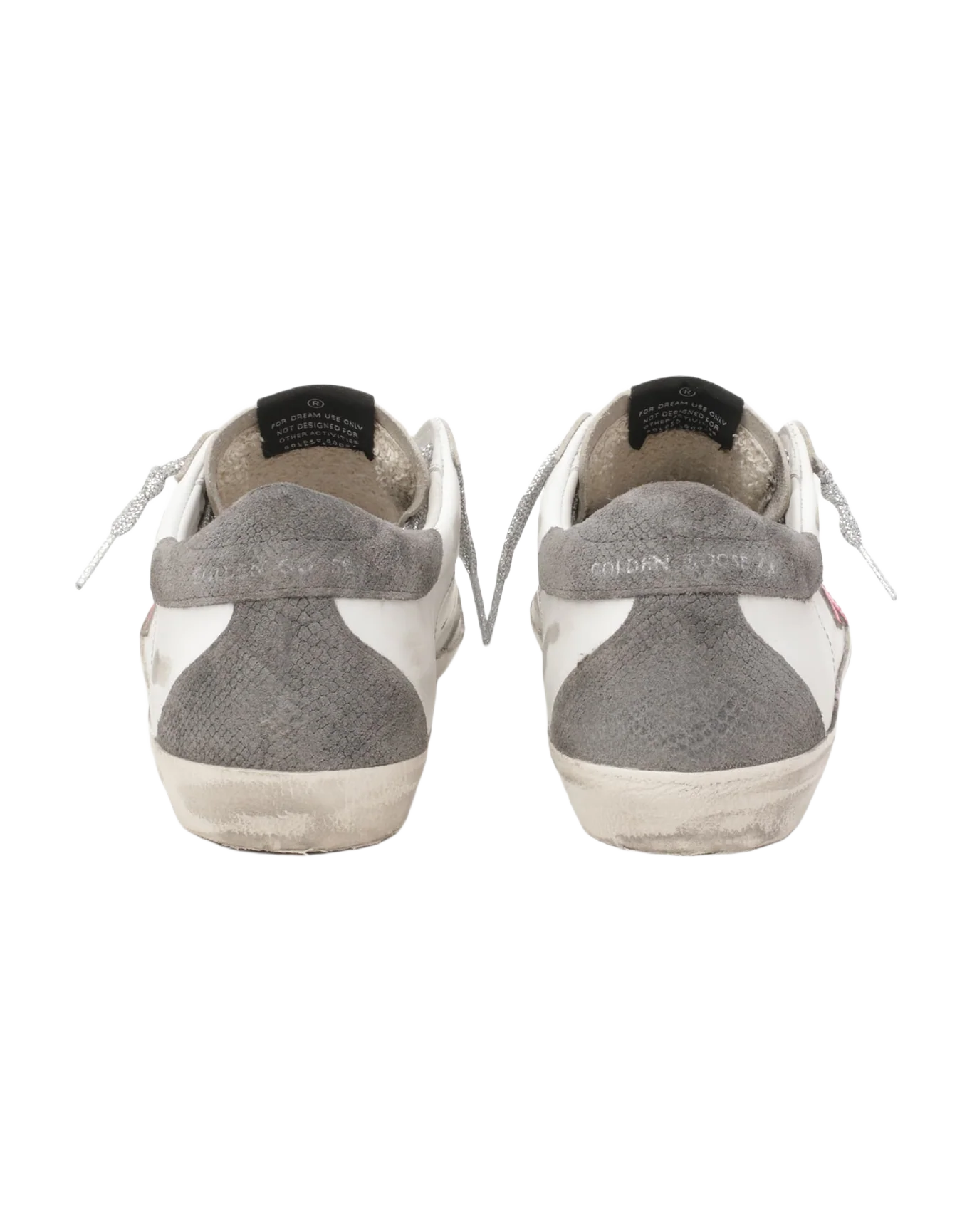Women | Super-Star Sneakers White Leather with Fuchsia Star & Phyton Gray Suede Heel Tab | White x Pink Fluo x Grey - Image 4