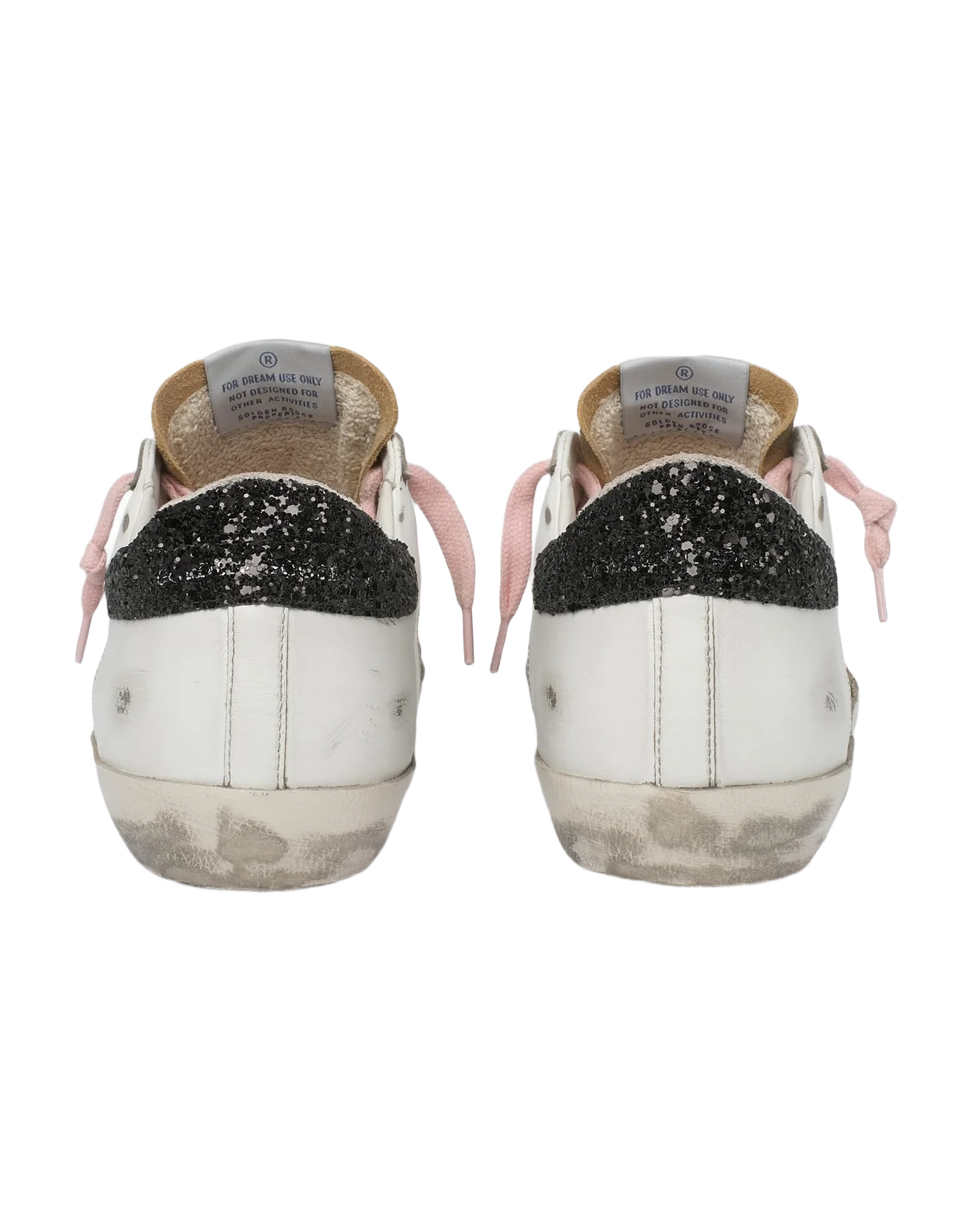 Women | Super-Star Sneakers White Leather with Leopard Pony Skin Star & Black Glitter Heel Tab | Silver x White x Cappuccino x Beige Brown Leo x Black - Image 4