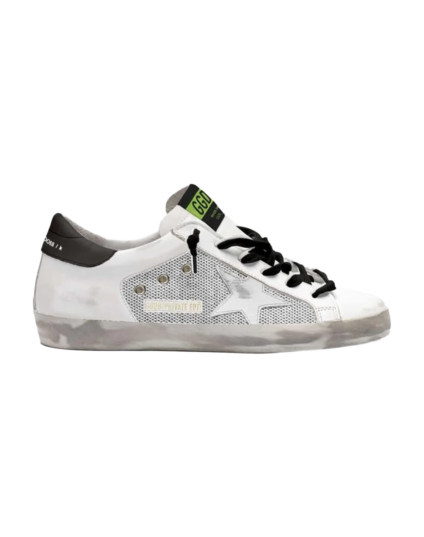 Women | Super-Star Sneakers White Net & Leather with White Star & Black Heel Tab | White x Light Silver x Black