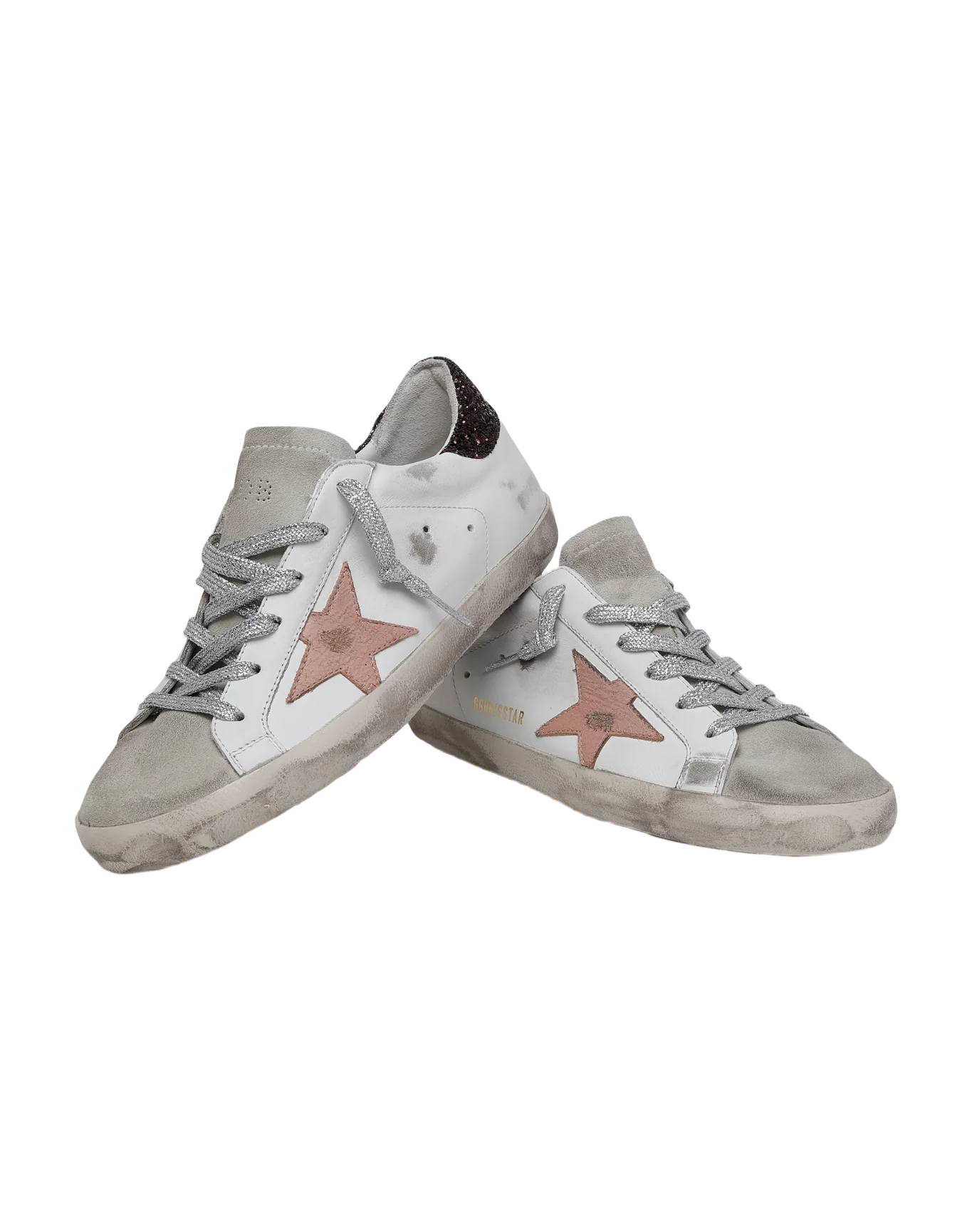 Women | Super-Star Sneakers with Brown Glitter Heel Tab & Pink Crackled Leather Star | White x Ice x Pink x Brown - Image 5