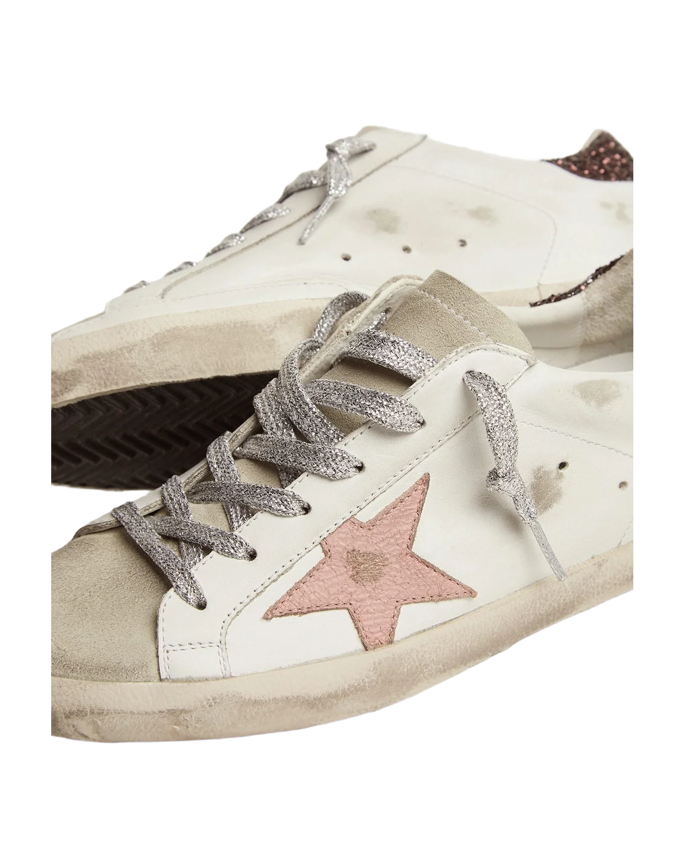 Women | Super-Star Sneakers with Brown Glitter Heel Tab & Pink Crackled Leather Star | White x Ice x Pink x Brown - Image 6