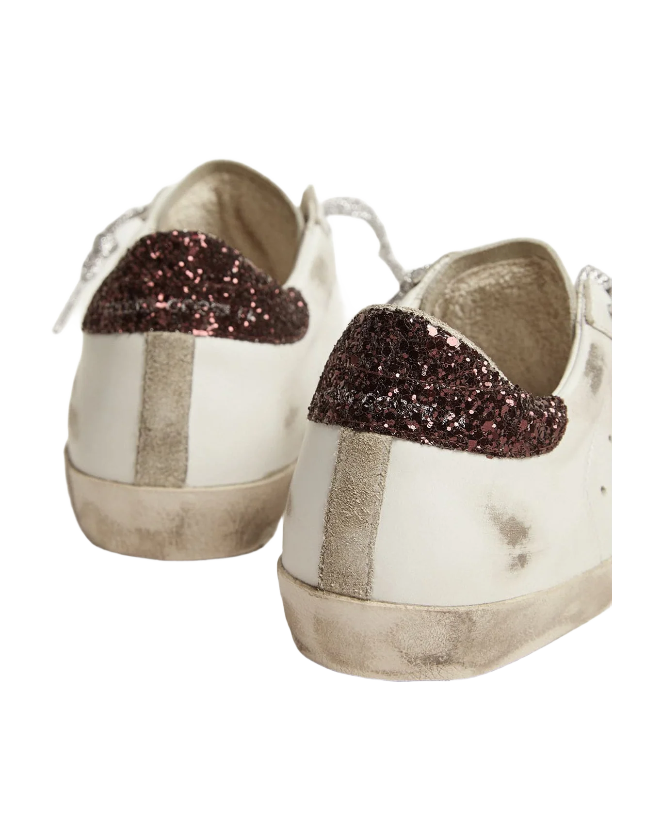 Women | Super-Star Sneakers with Brown Glitter Heel Tab & Pink Crackled Leather Star | White x Ice x Pink x Brown - Image 8