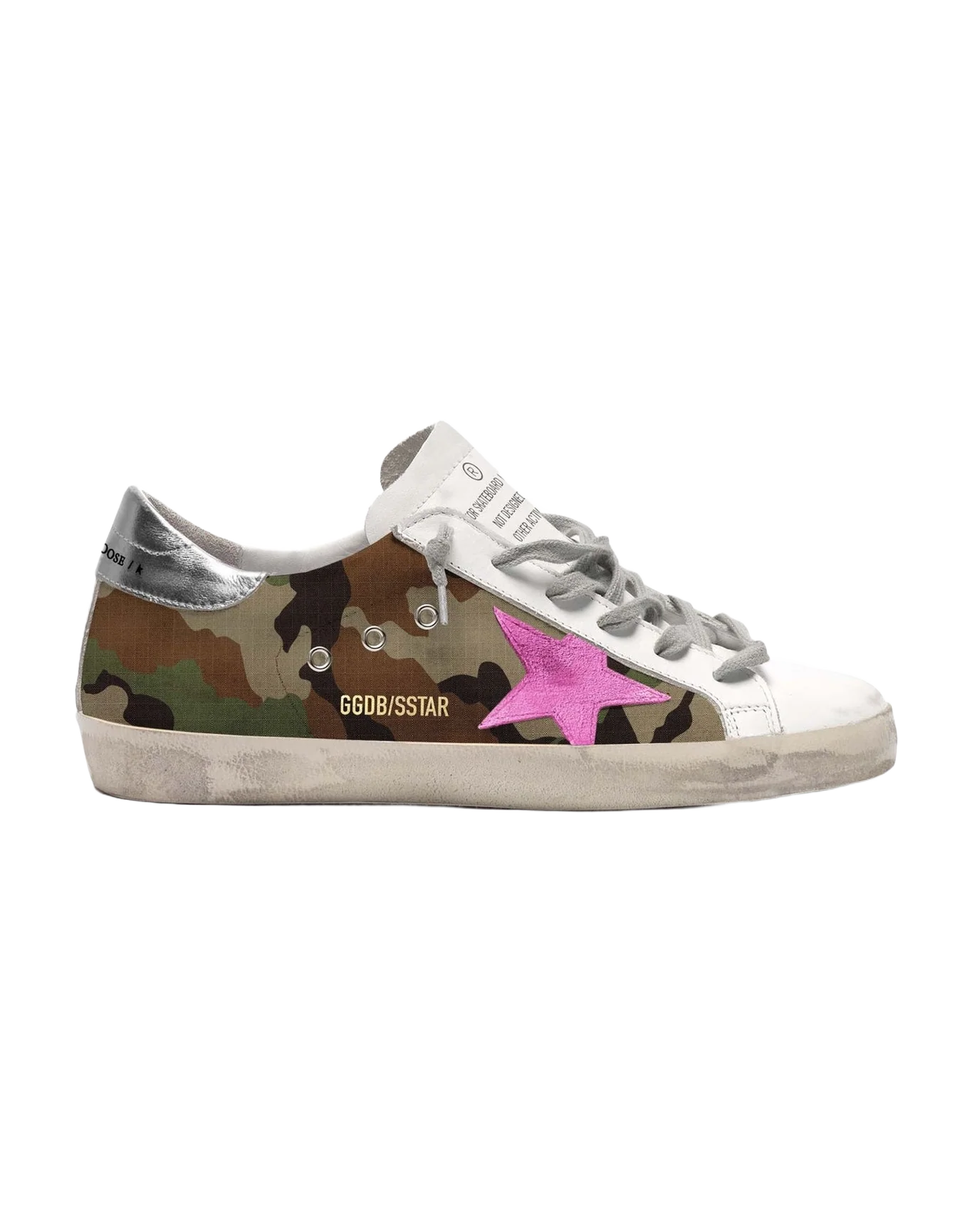 Women | Super-Star Sneakers with Camouflage Pattern & Fuchsia Star | Green Camouflage x White x Fuchsia Fluo x Silver
