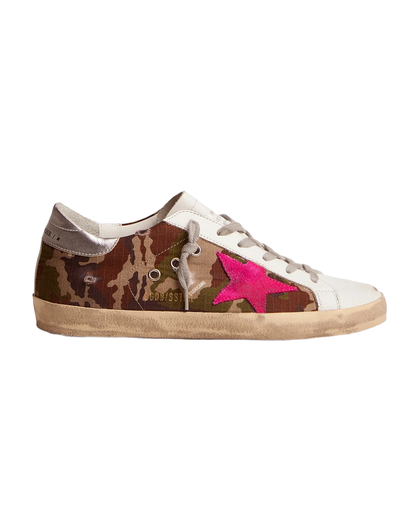 Women | Super-Star Sneakers with Camouflage Pattern & Fuchsia Star | Green Camouflage x White x Fuchsia Fluo x Silver - Image 3