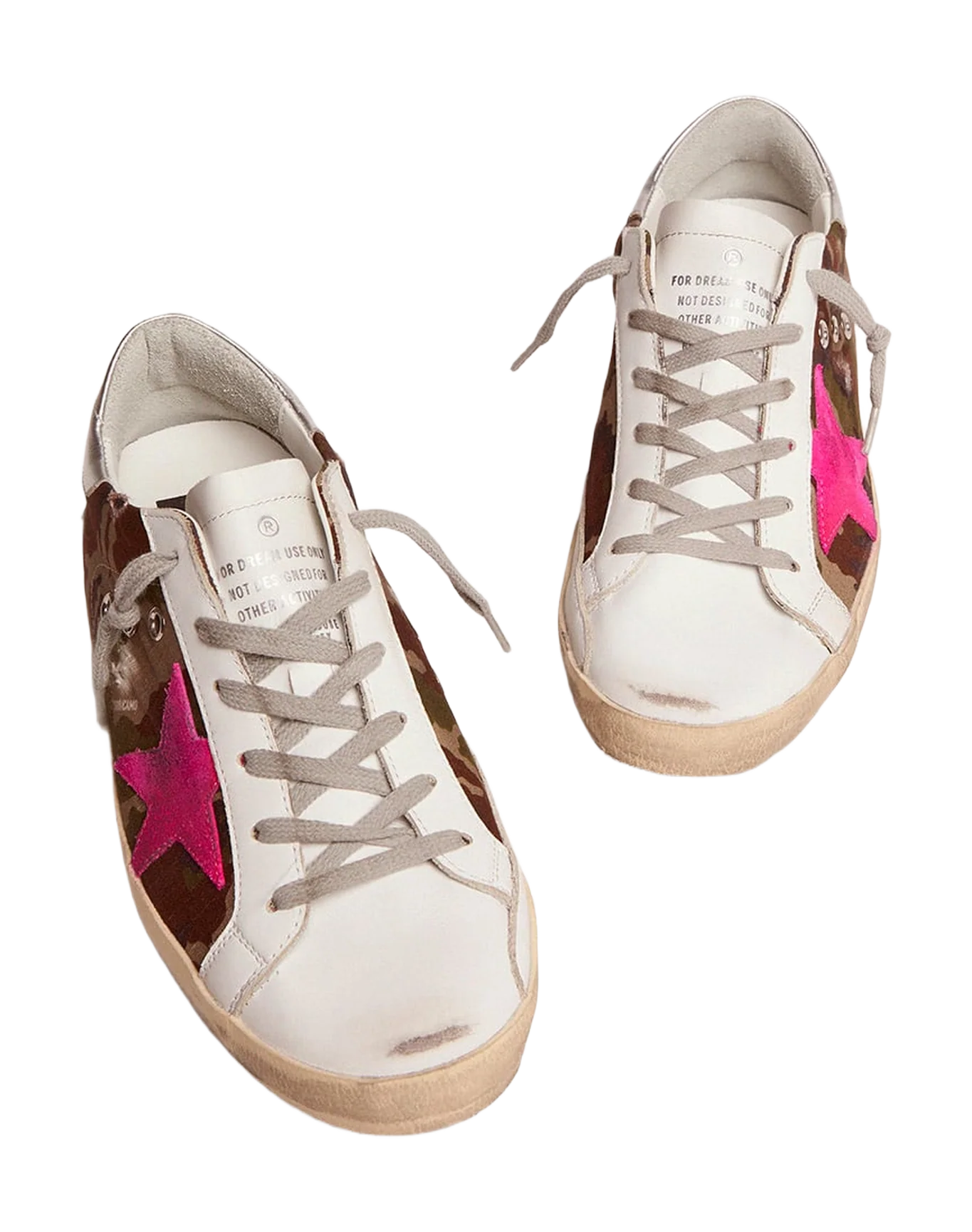 Women | Super-Star Sneakers with Camouflage Pattern & Fuchsia Star | Green Camouflage x White x Fuchsia Fluo x Silver - Image 4