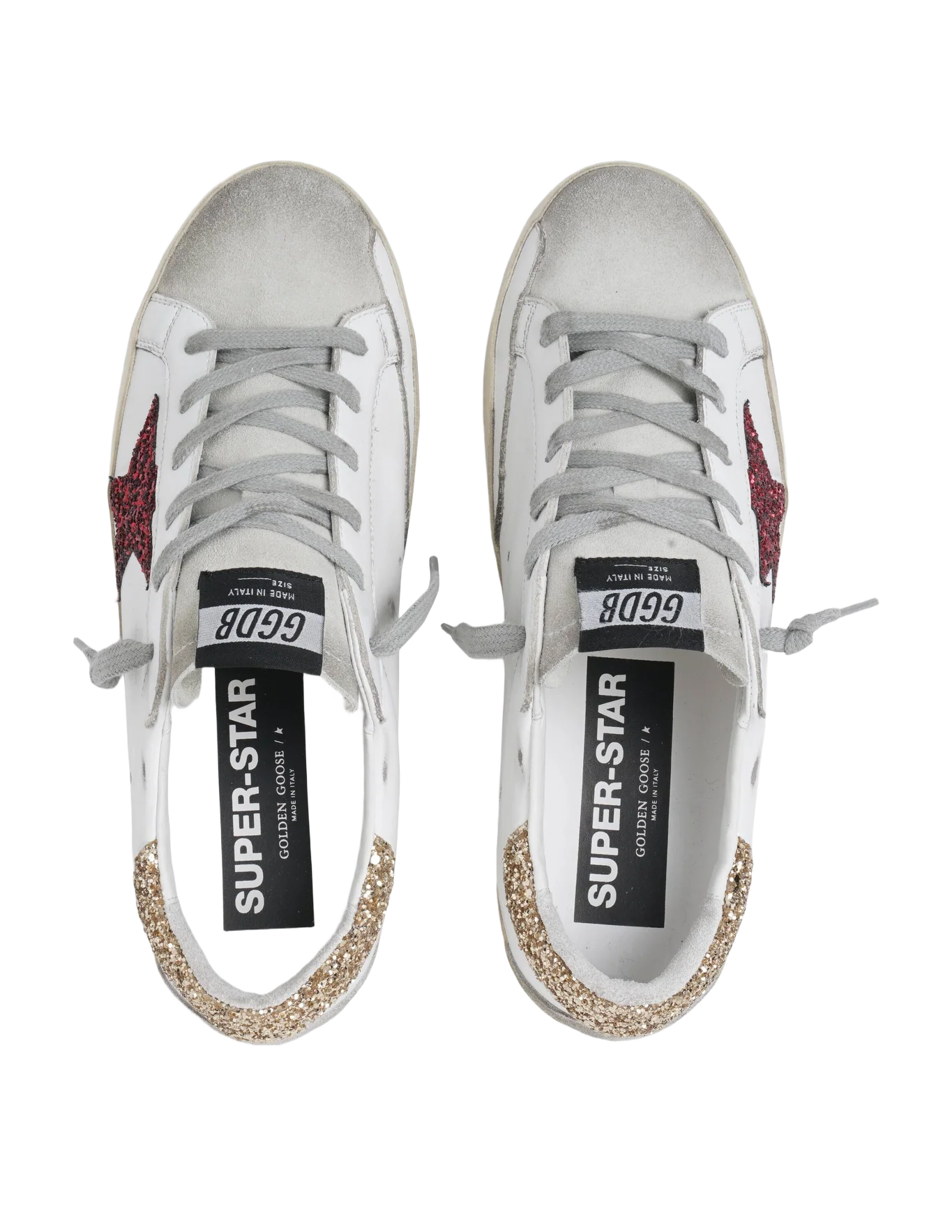 Women | Super-Star Sneakers with Colored Glitter Star & Heel Tab | White x Red x Ice x Gold x - Image 2